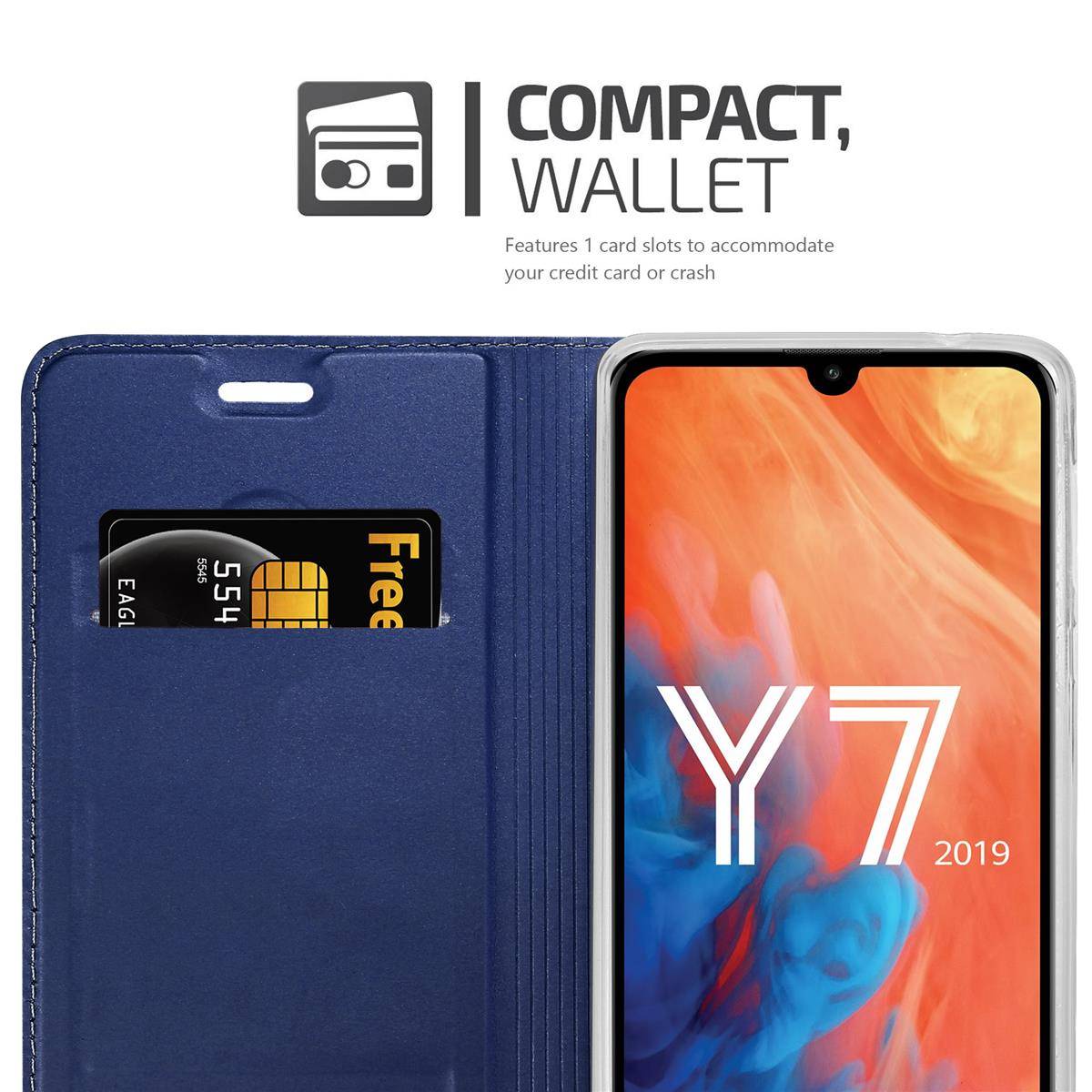 Cadorabo Handyhülle für Huawei Y7 2019 / Y7 PRIME 2019 Schutz Hülle in Blau Cover Etui Book Case Booklet