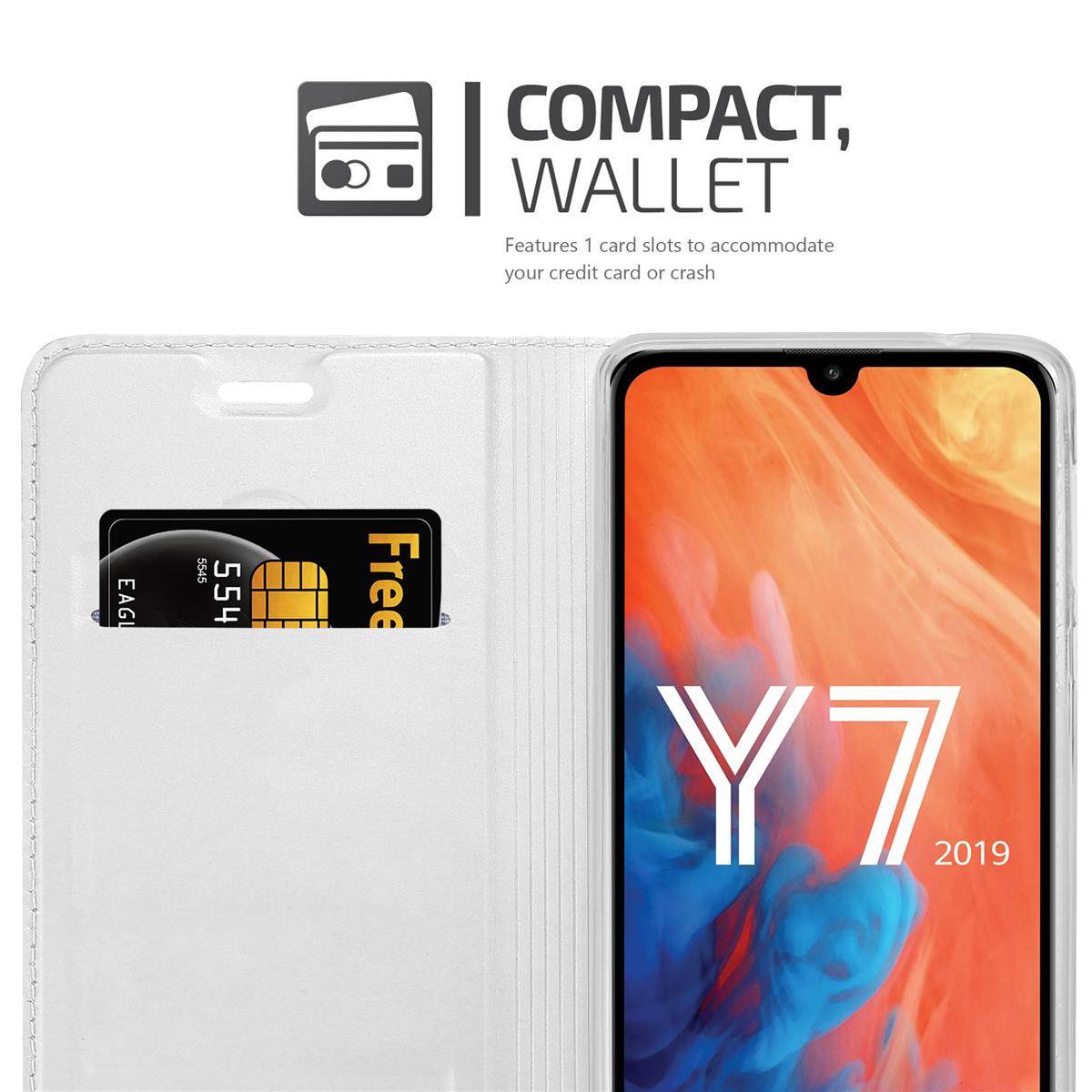 Cadorabo Handyhülle für Huawei Y7 2019 / Y7 PRIME 2019 Schutz Hülle in Silber Cover Etui Book Case Booklet