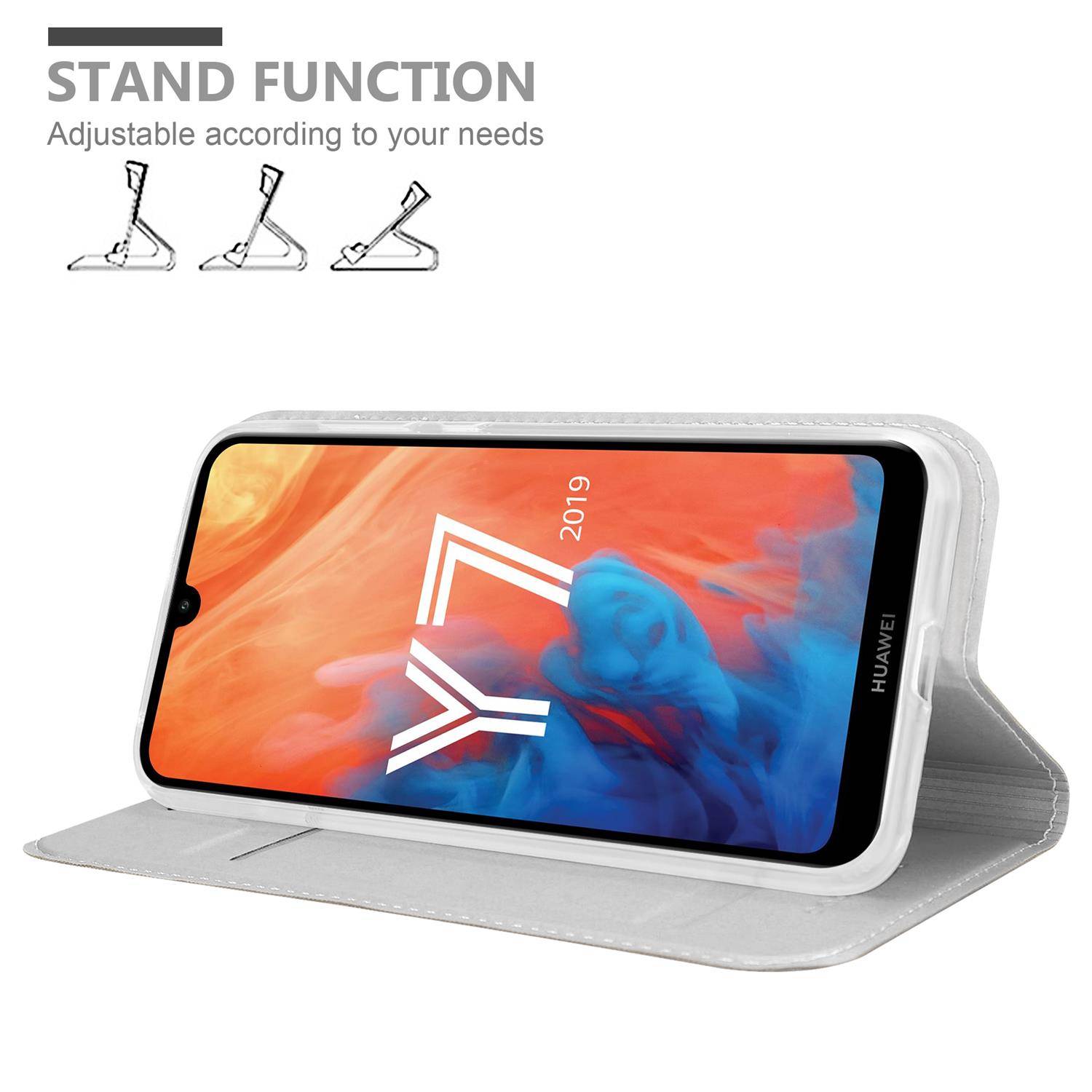 Cadorabo Handyhülle für Huawei Y7 2019 / Y7 PRIME 2019 Schutz Hülle in Silber Cover Etui Book Case Booklet