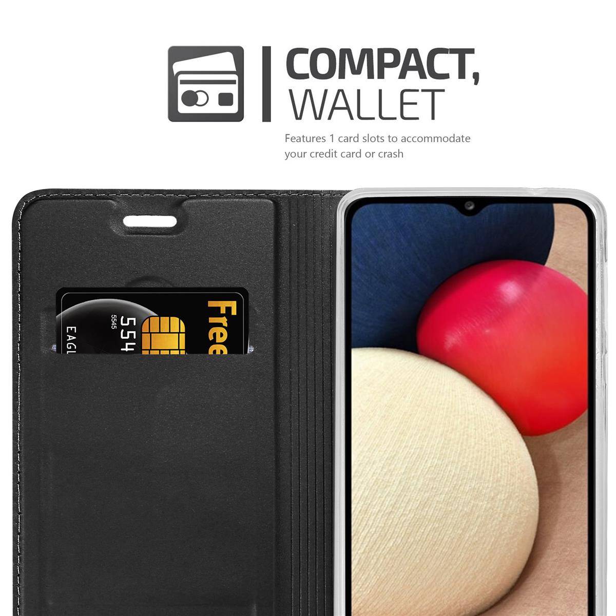 Cadorabo Handyhülle für Samsung Galaxy A02s Schutz Hülle in Schwarz Cover Etui Book Case Booklet