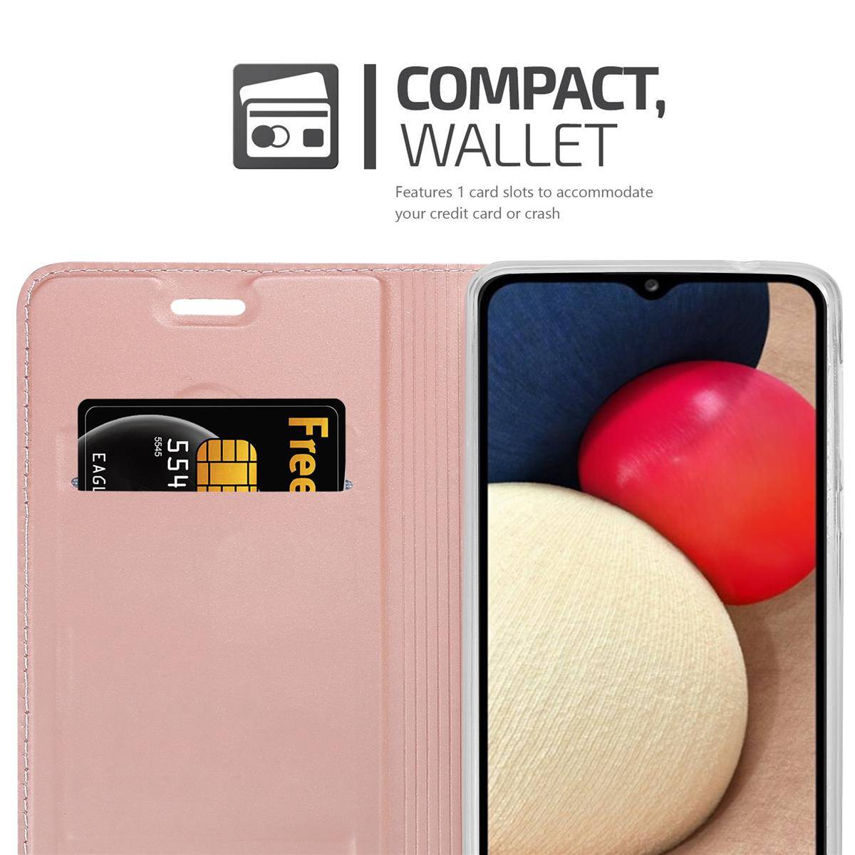 Cadorabo Handyhülle für Samsung Galaxy A02s Schutz Hülle in Rosa Cover Etui Book Case Booklet