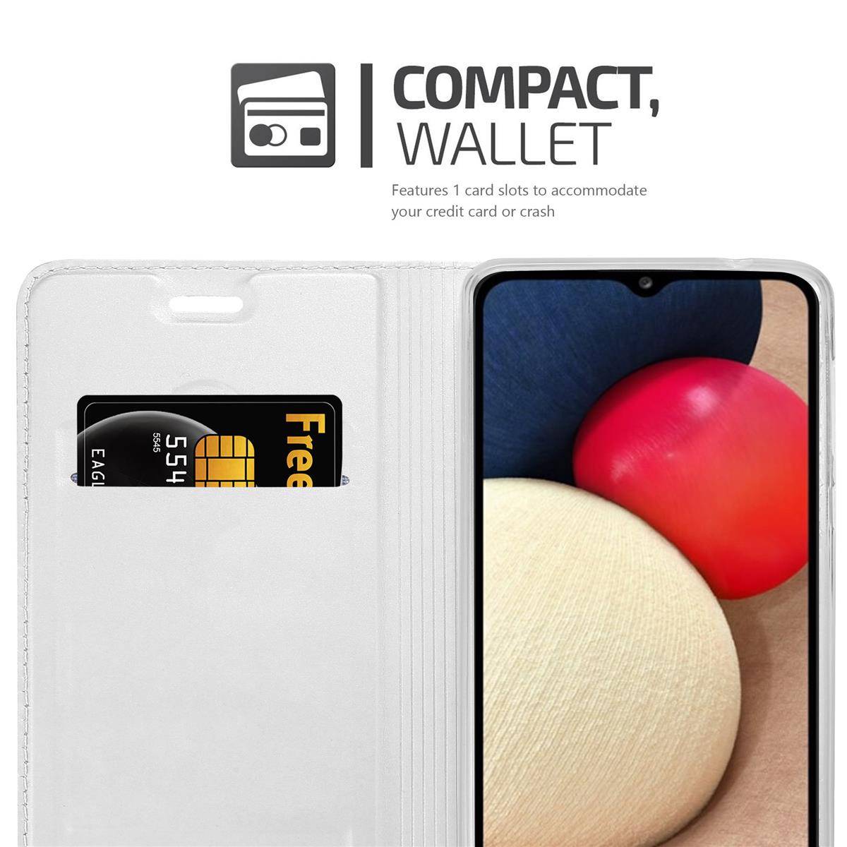 Cadorabo Handyhülle für Samsung Galaxy A02s Schutz Hülle in Silber Cover Etui Book Case Booklet