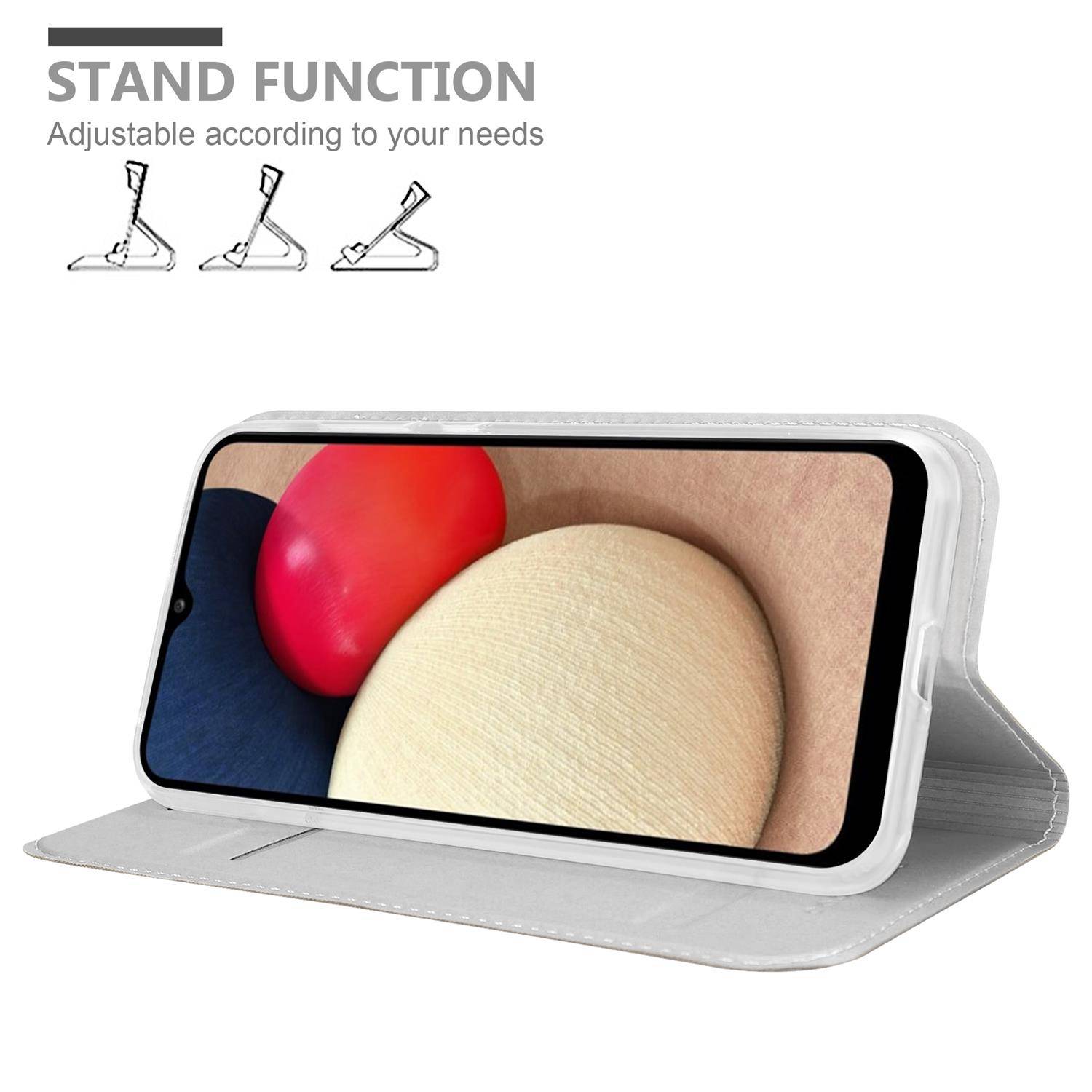 Cadorabo Handyhülle für Samsung Galaxy A02s Schutz Hülle in Silber Cover Etui Book Case Booklet