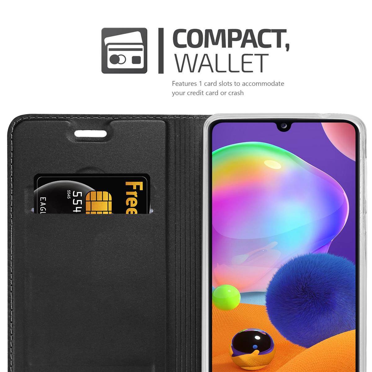 Cadorabo Handyhülle für Samsung Galaxy A31 Schutz Hülle in Schwarz Cover Etui Book Case Booklet