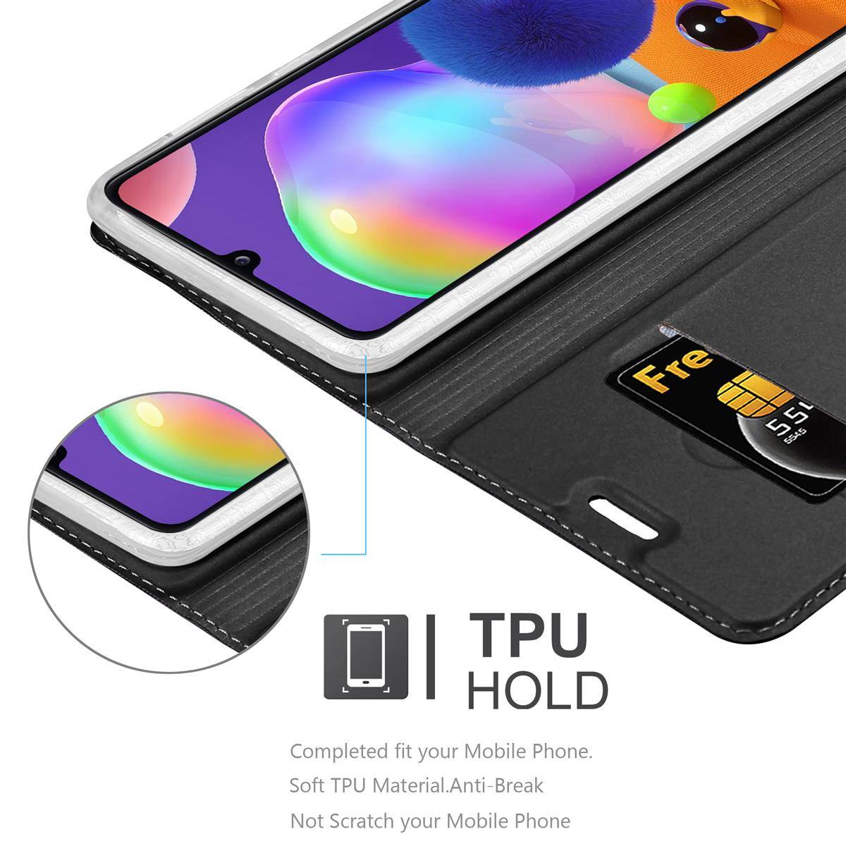 Cadorabo Handyhülle für Samsung Galaxy A31 Schutz Hülle in Schwarz Cover Etui Book Case Booklet