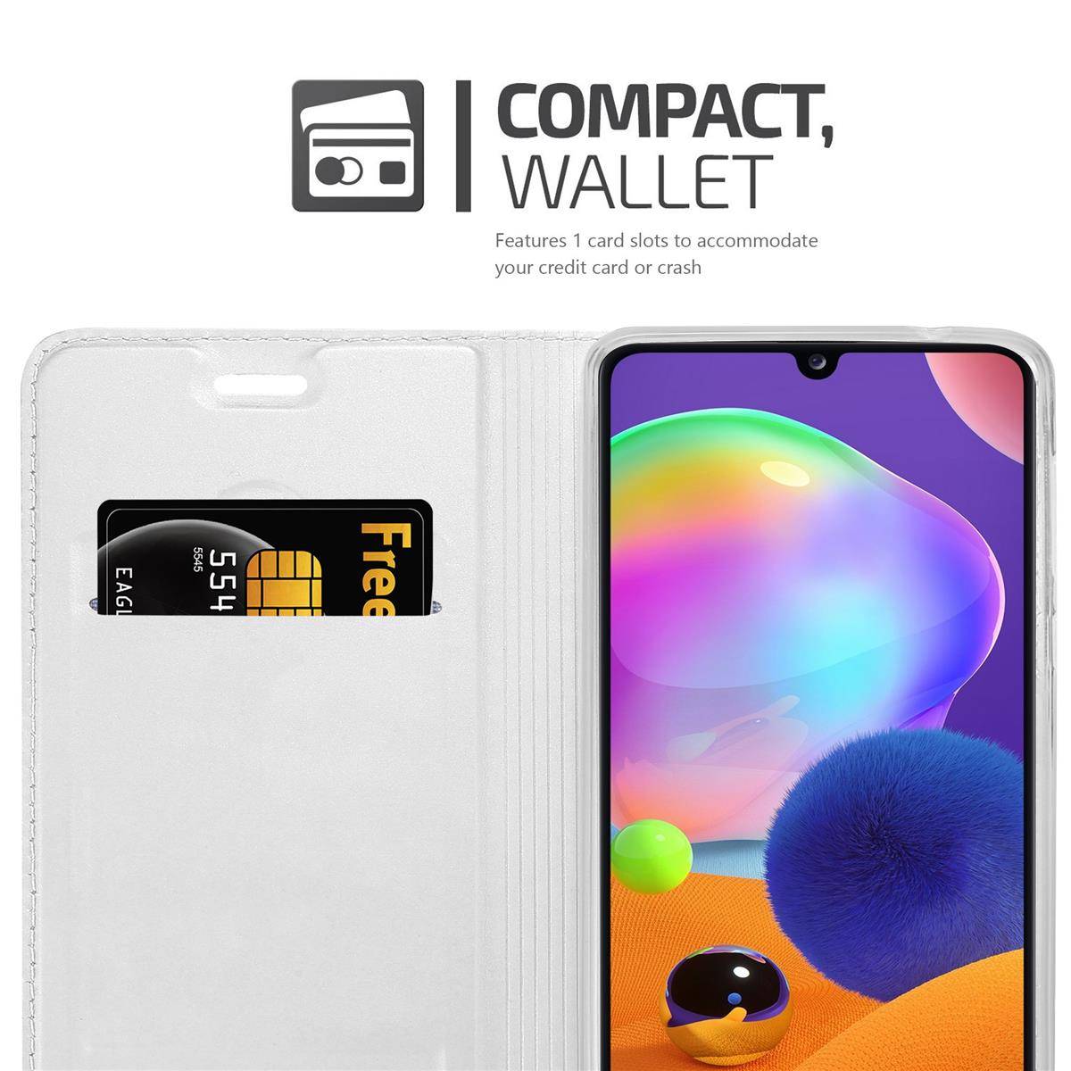 Cadorabo Handyhülle für Samsung Galaxy A31 Schutz Hülle in Silber Cover Etui Book Case Booklet