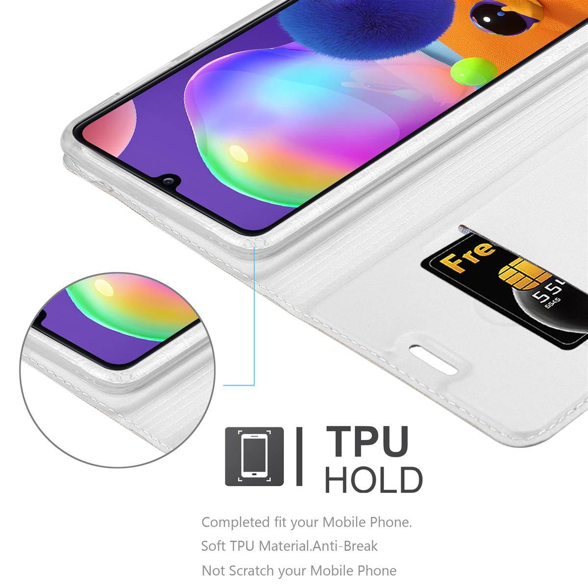 Cadorabo Handyhülle für Samsung Galaxy A31 Schutz Hülle in Silber Cover Etui Book Case Booklet