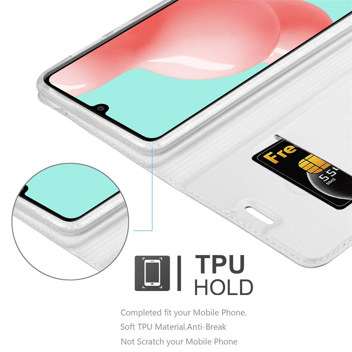 Cadorabo Handyhülle für Samsung Galaxy A41 Schutz Hülle in Silber Cover Etui Book Case Booklet