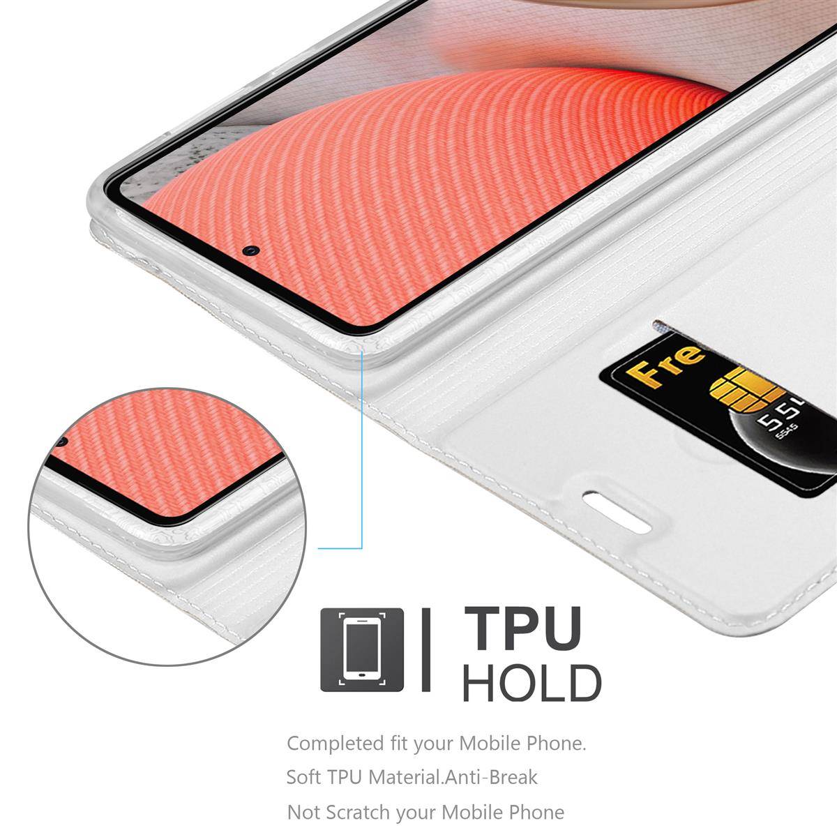 Cadorabo Handyhülle für Samsung Galaxy A72 4G / 5G Schutz Hülle in Silber Cover Etui Book Case Booklet