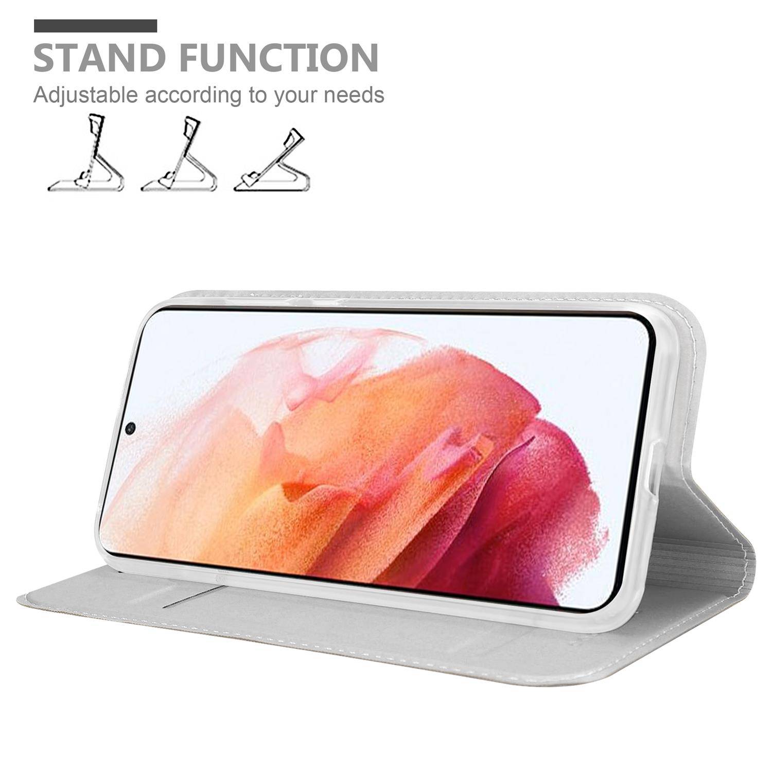 Cadorabo Handyhülle für Samsung Galaxy S21 5G Schutz Hülle in Silber Cover Etui Book Case Booklet