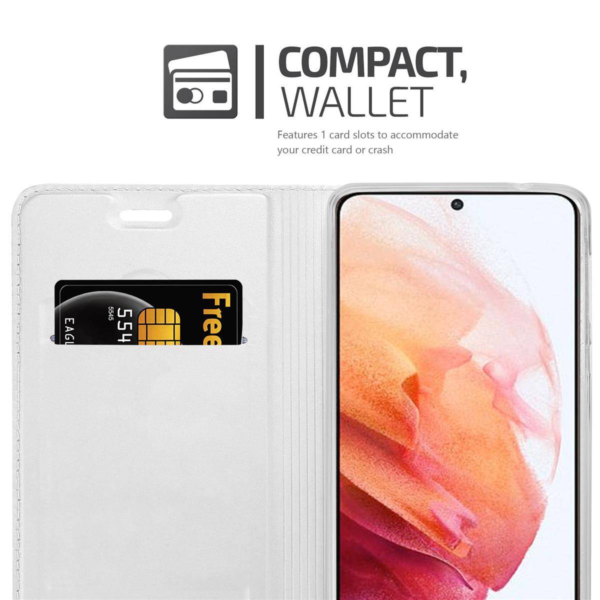 Cadorabo Handyhülle für Samsung Galaxy S21 5G Schutz Hülle in Silber Cover Etui Book Case Booklet