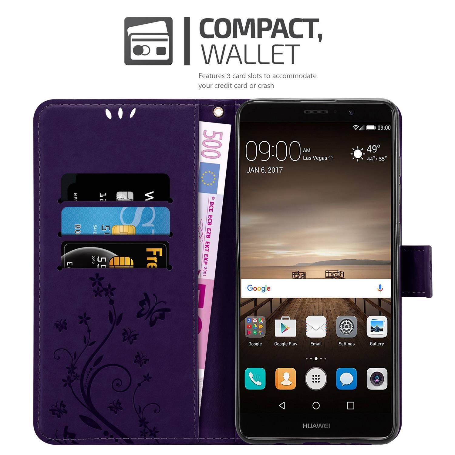 Cadorabo Hülle für Huawei MATE 9 Schutz Hülle in Lila Schutzhülle Handy Hülle Etui Case Blumen Flower