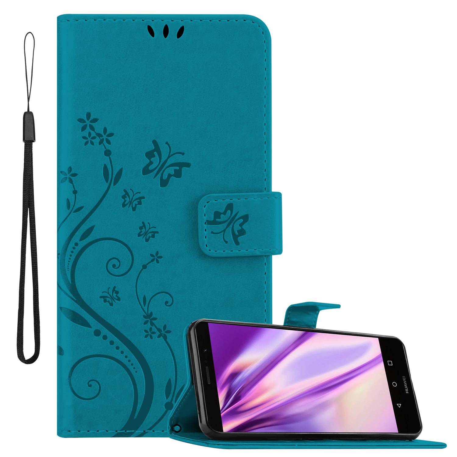 Cadorabo Hülle für Huawei MATE 9 Schutz Hülle in Blau Schutzhülle Handy Hülle Etui Case Blumen Flower