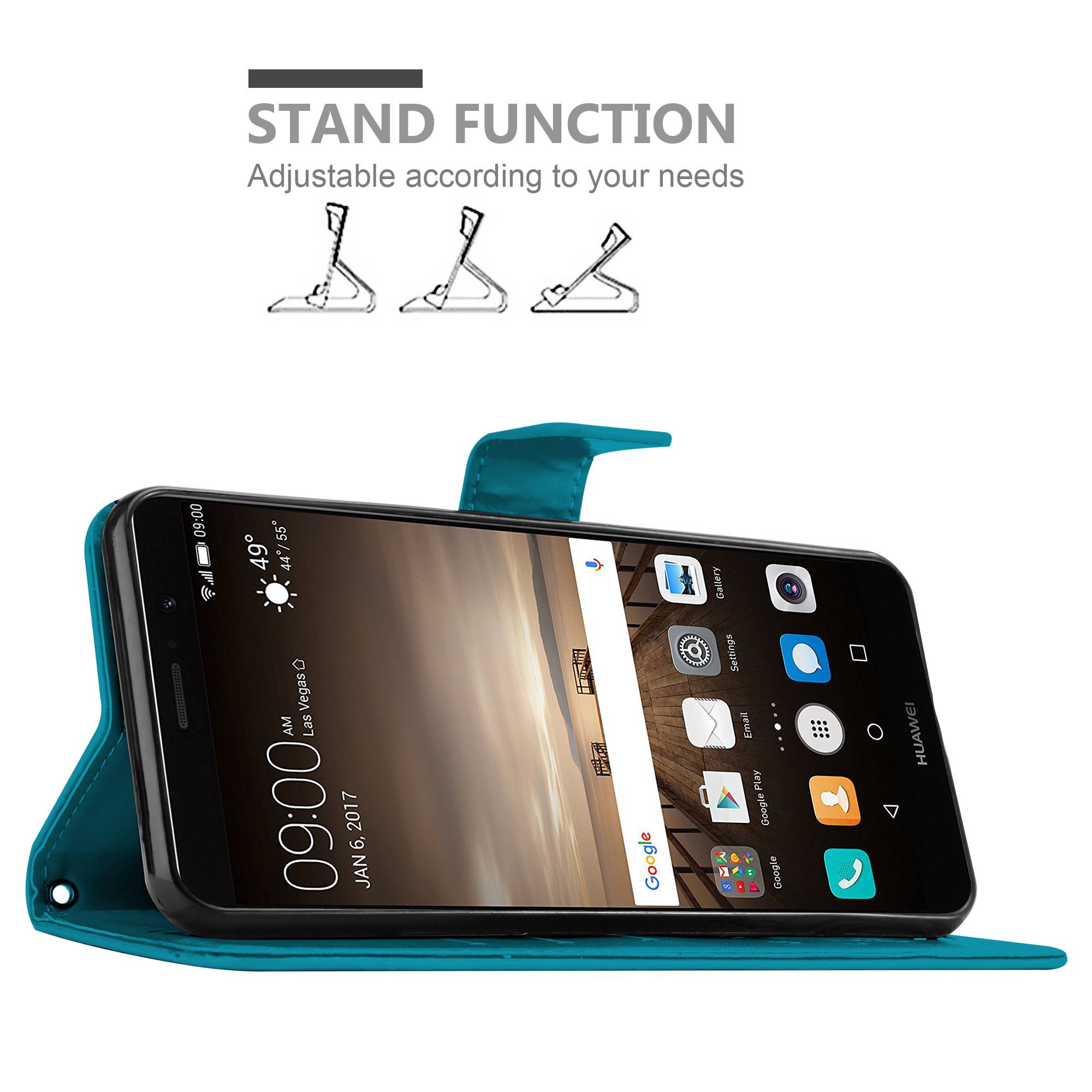 Cadorabo Hülle für Huawei MATE 9 Schutz Hülle in Blau Schutzhülle Handy Hülle Etui Case Blumen Flower