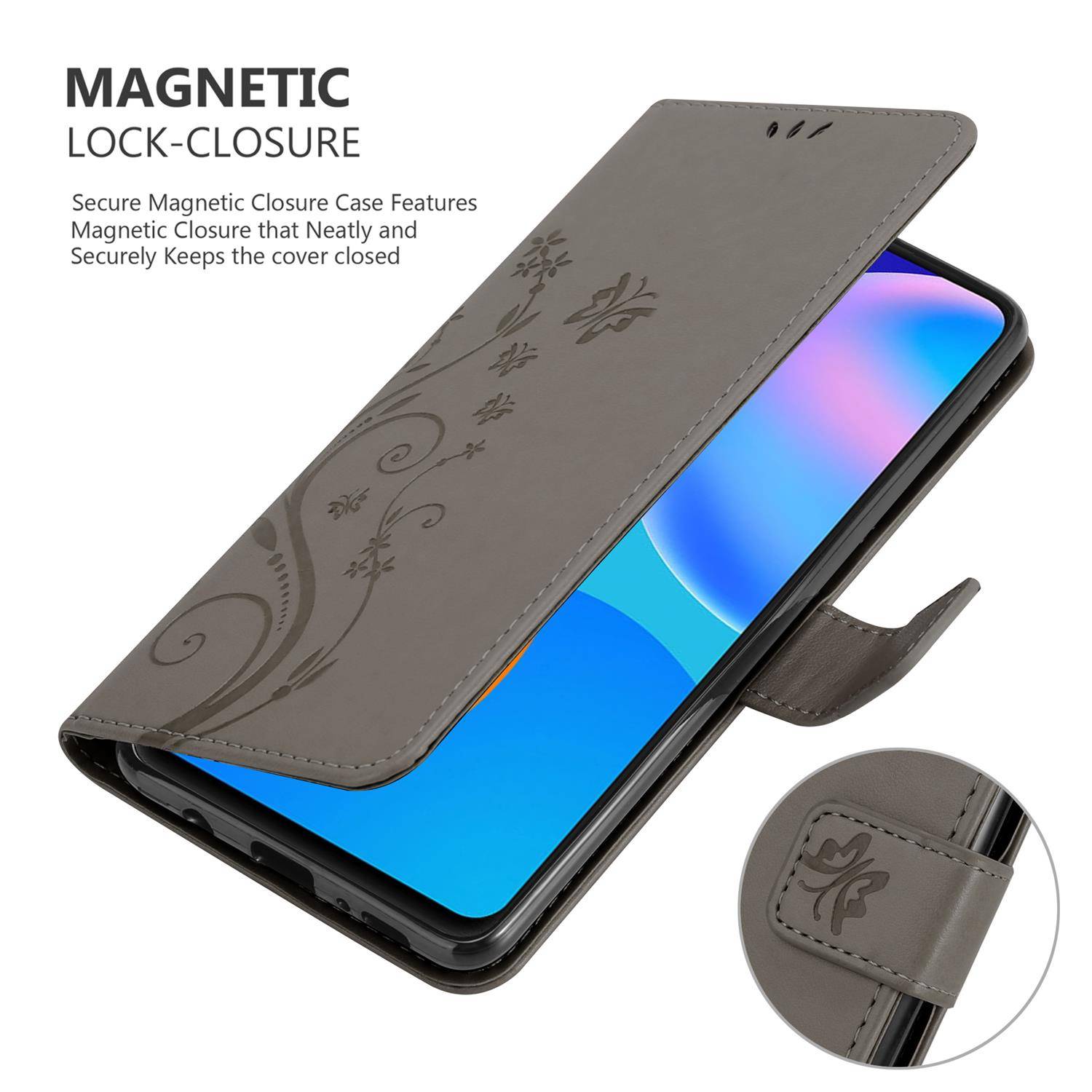 Cadorabo Hülle für Huawei P SMART 2021 Schutz Hülle in Grau Schutzhülle Handy Hülle Etui Case Blumen Flower
