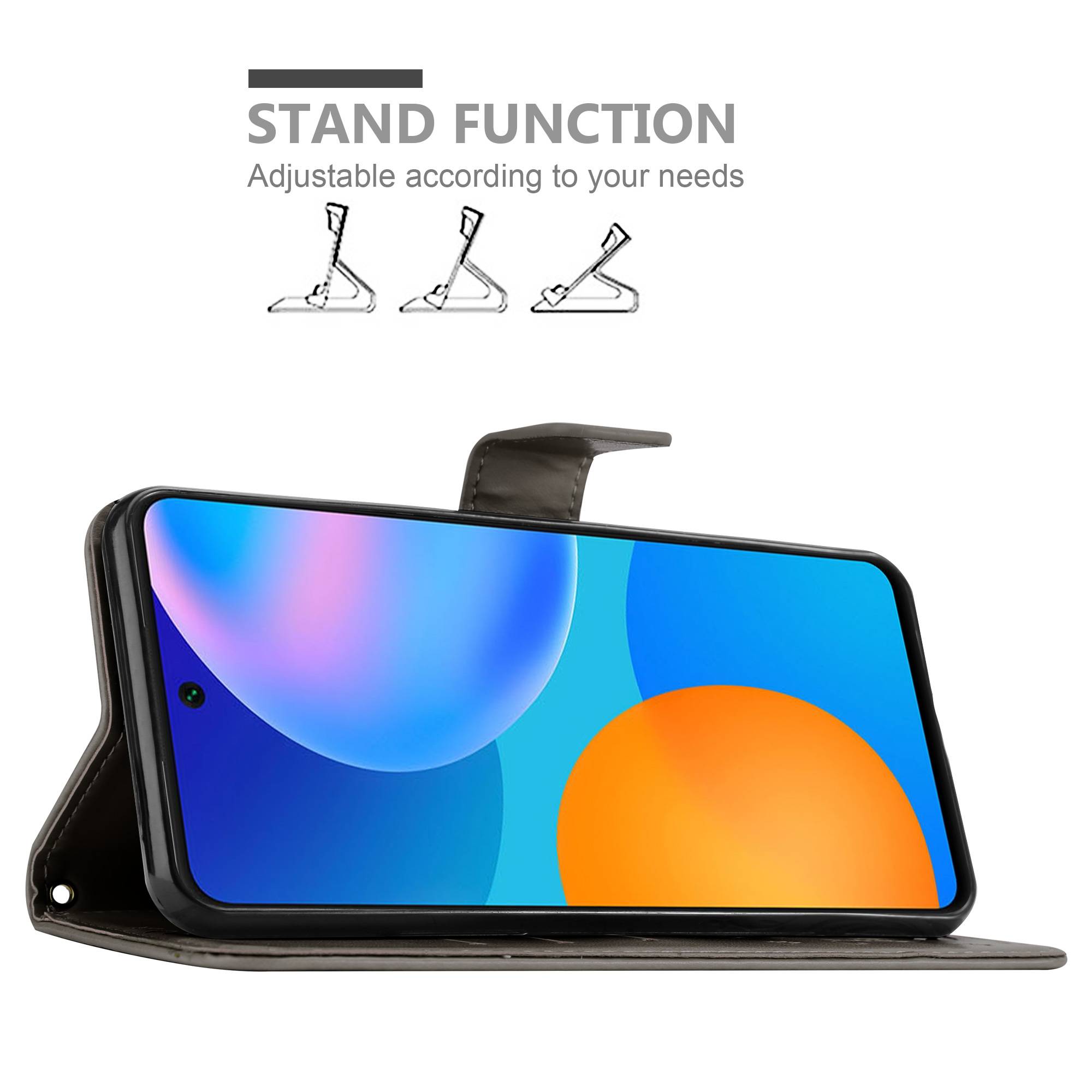 Cadorabo Hülle für Huawei P SMART 2021 Schutz Hülle in Grau Schutzhülle Handy Hülle Etui Case Blumen Flower