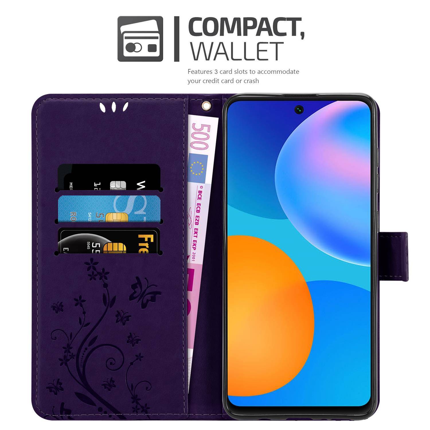 Cadorabo Hülle für Huawei P SMART 2021 Schutz Hülle in Lila Schutzhülle Handy Hülle Etui Case Blumen Flower