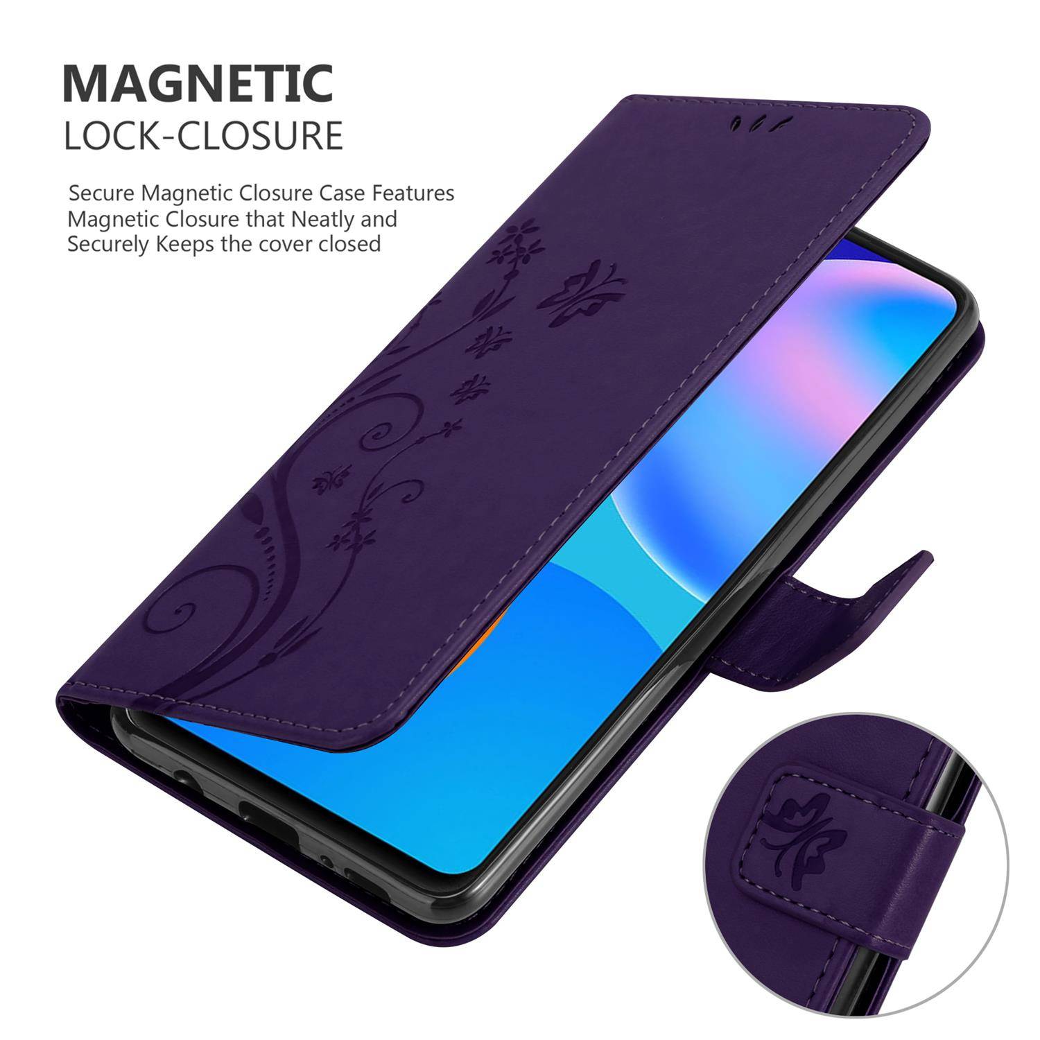 Cadorabo Hülle für Huawei P SMART 2021 Schutz Hülle in Lila Schutzhülle Handy Hülle Etui Case Blumen Flower