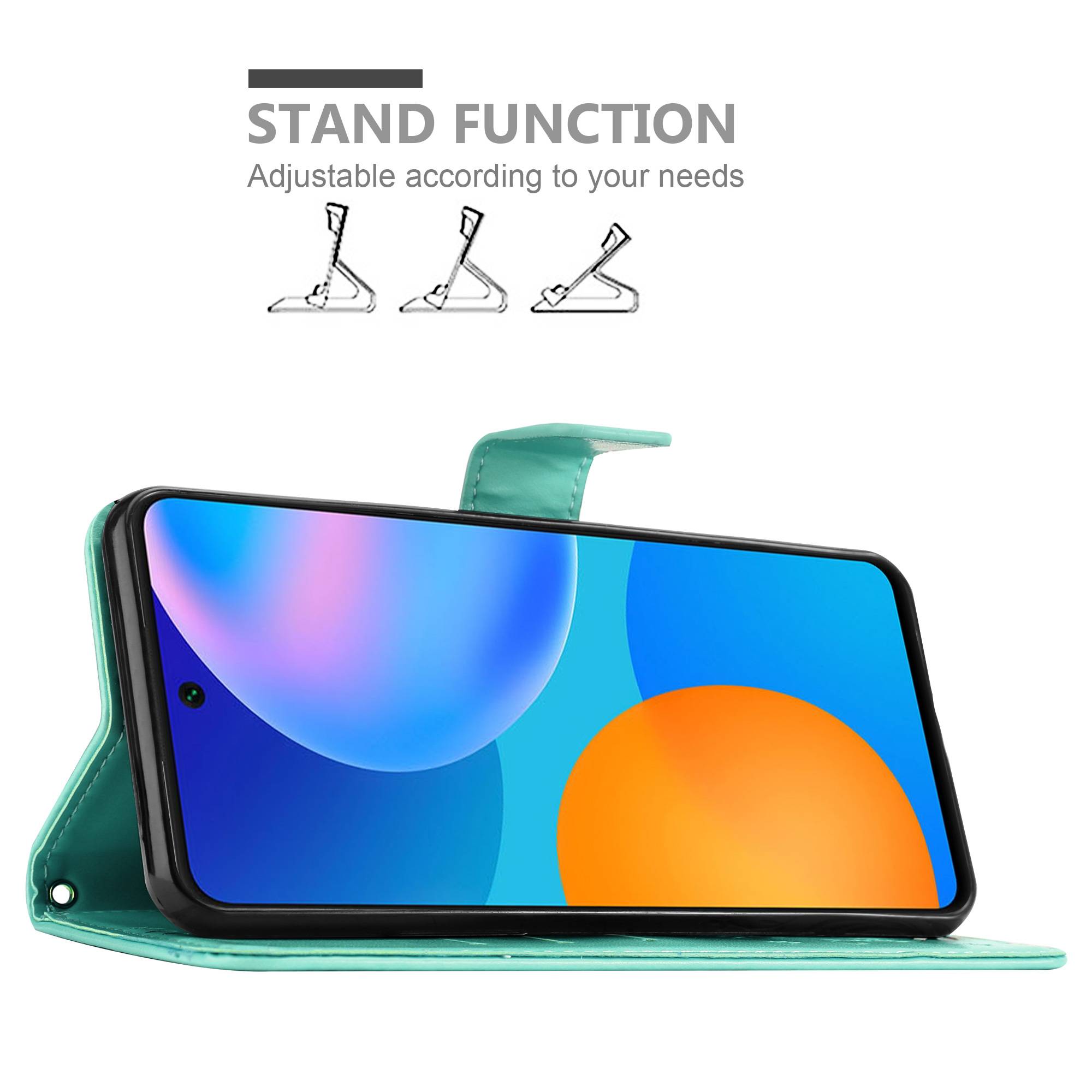 Cadorabo Hülle für Huawei P SMART 2021 Schutz Hülle in Türkis Schutzhülle Handy Hülle Etui Case Blumen Flower
