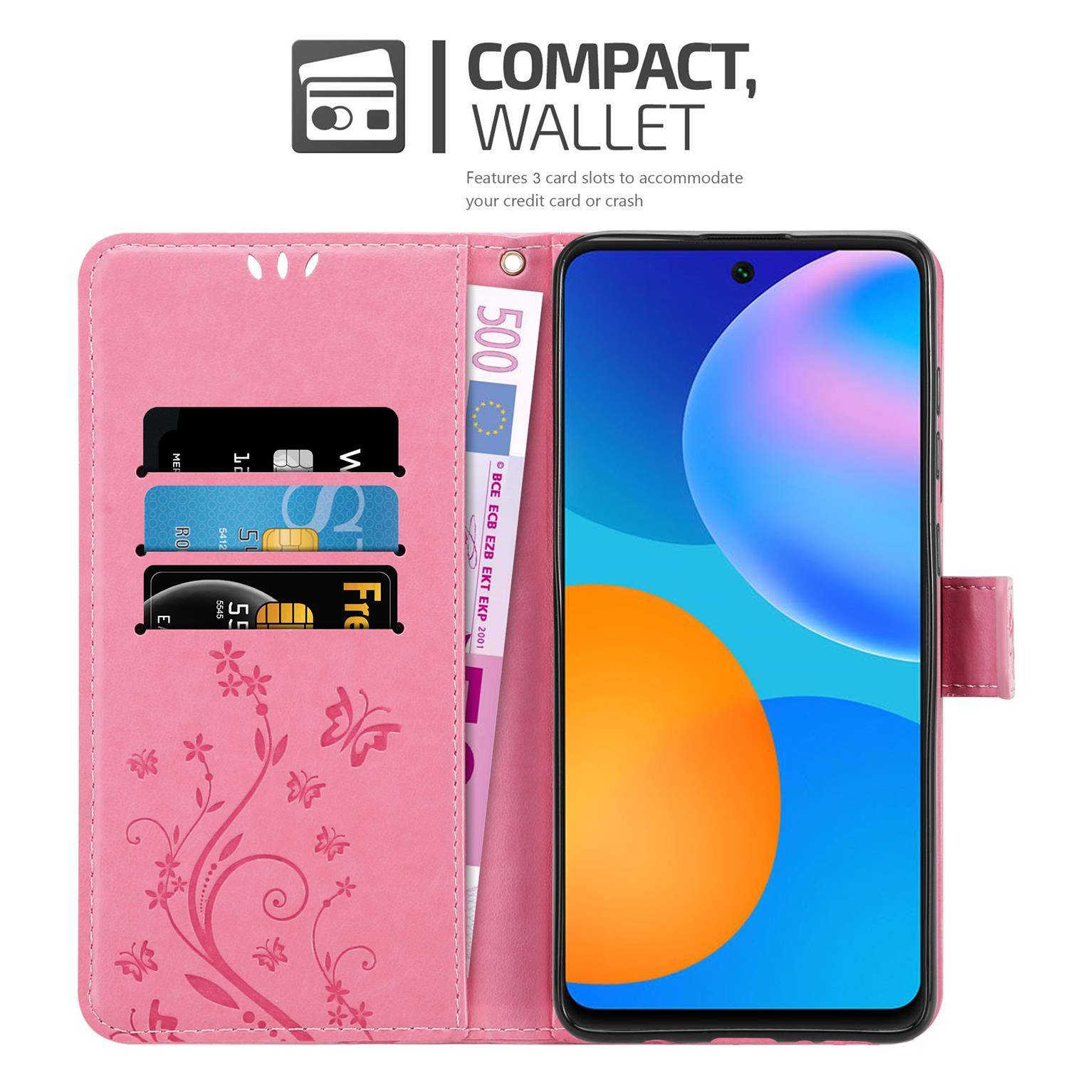 Cadorabo Hülle für Huawei P SMART 2021 Schutz Hülle in Rosa Schutzhülle Handy Hülle Etui Case Blumen Flower