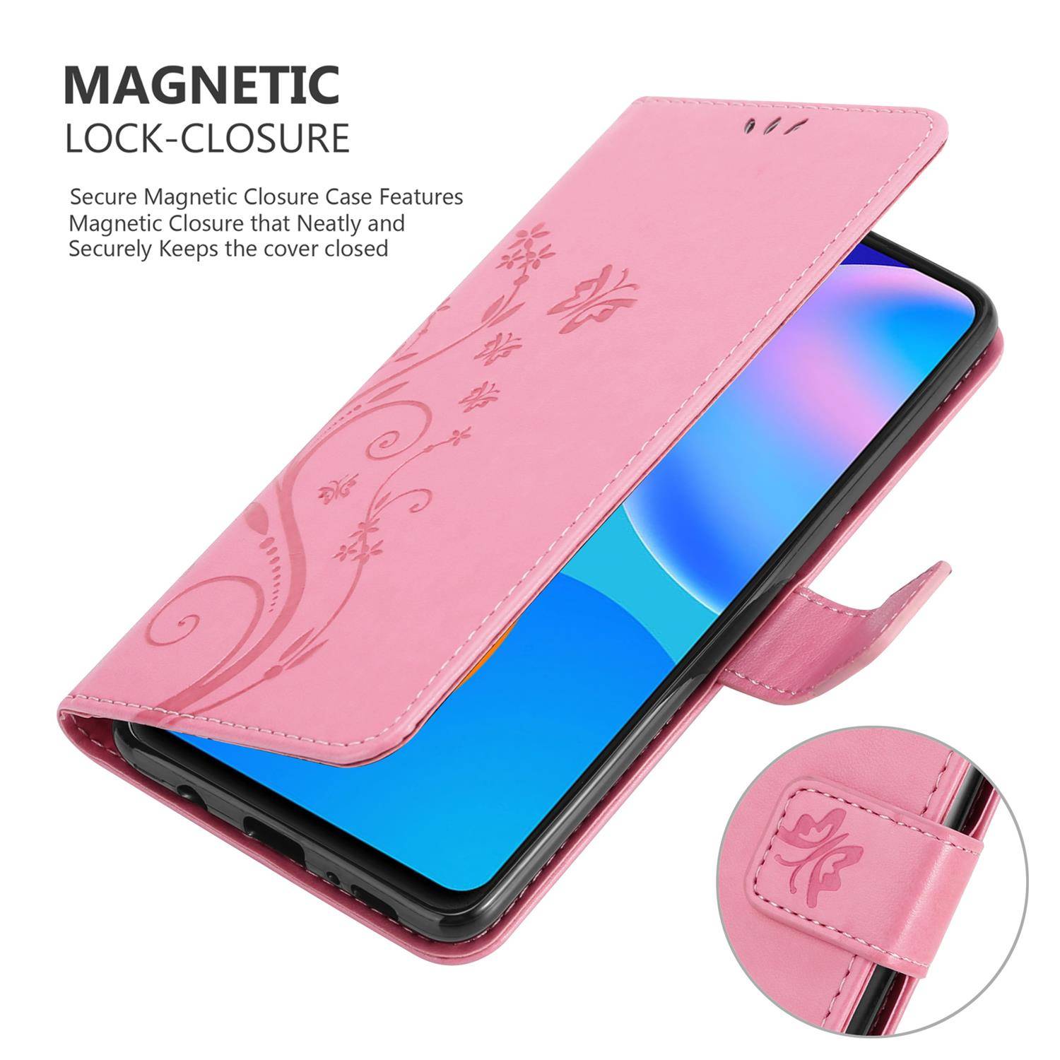 Cadorabo Hülle für Huawei P SMART 2021 Schutz Hülle in Rosa Schutzhülle Handy Hülle Etui Case Blumen Flower