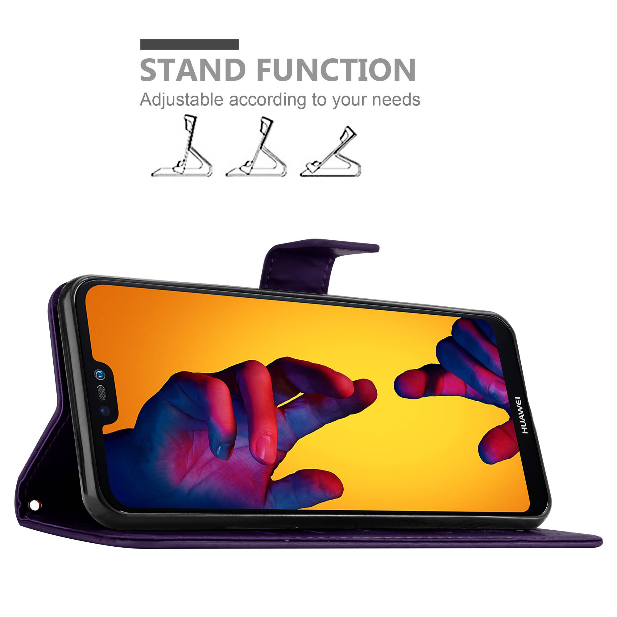 Cadorabo Hülle für Huawei P20 LITE 2018 / NOVA 3E Schutz Hülle in Lila Schutzhülle Handy Hülle Etui Case Blumen Flower