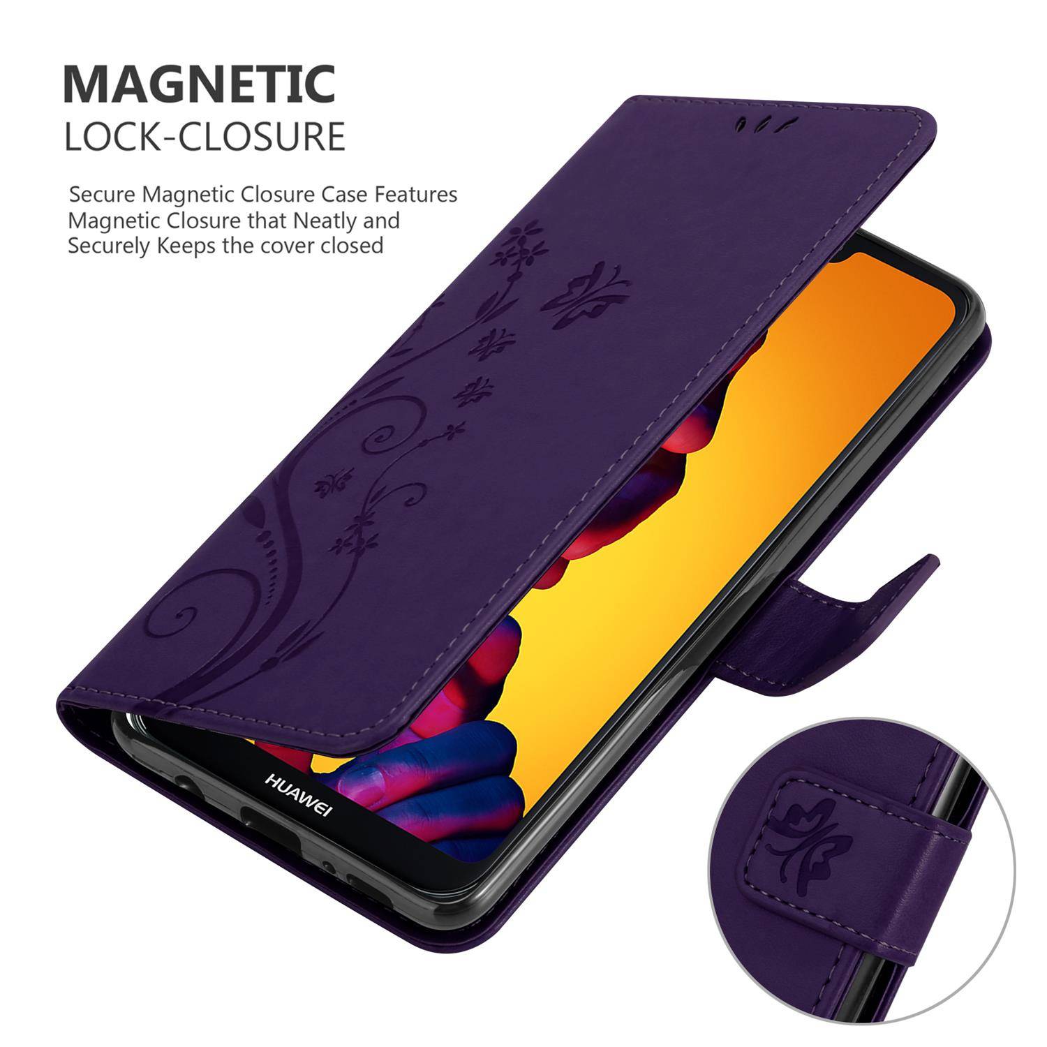 Cadorabo Hülle für Huawei P20 LITE 2018 / NOVA 3E Schutz Hülle in Lila Schutzhülle Handy Hülle Etui Case Blumen Flower