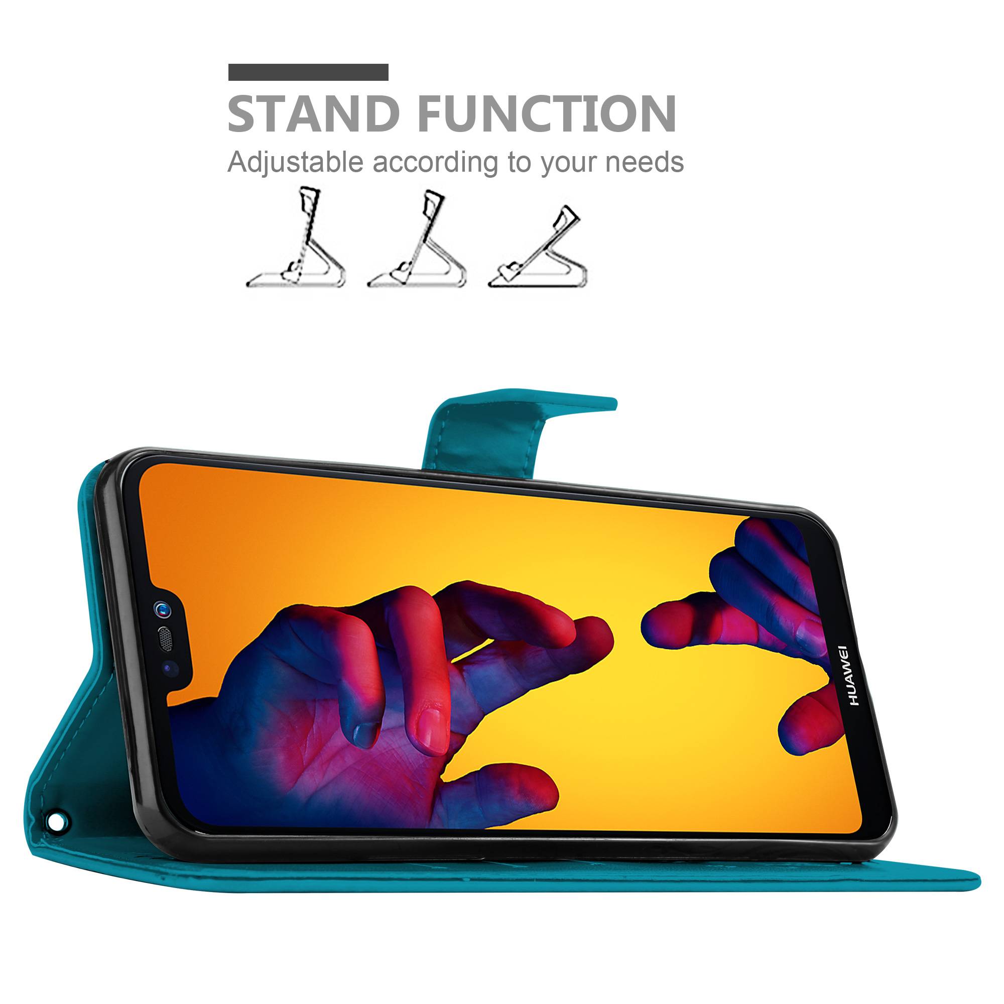 Cadorabo Hülle für Huawei P20 LITE 2018 / NOVA 3E Schutz Hülle in Blau Schutzhülle Handy Hülle Etui Case Blumen Flower