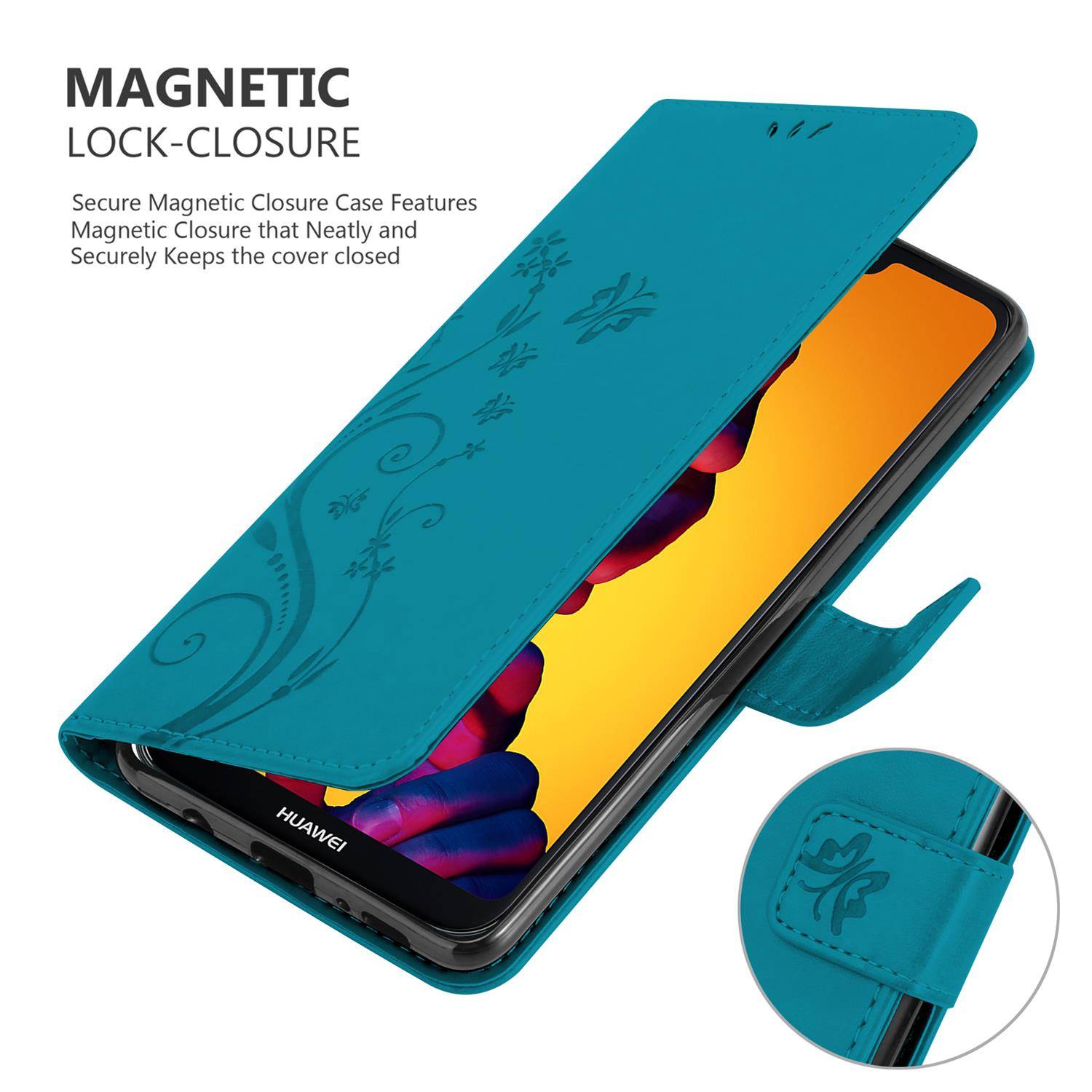 Cadorabo Hülle für Huawei P20 LITE 2018 / NOVA 3E Schutz Hülle in Blau Schutzhülle Handy Hülle Etui Case Blumen Flower