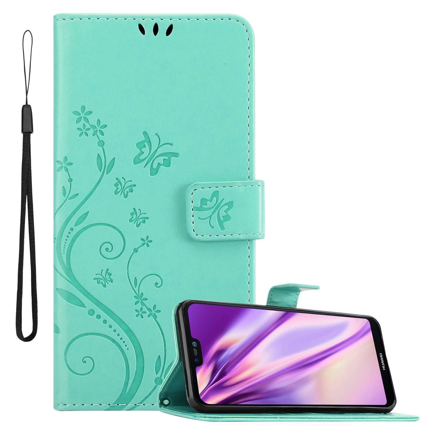 Cadorabo Hülle für Huawei P20 LITE 2018 / NOVA 3E Schutz Hülle in Türkis Schutzhülle Handy Hülle Etui Case Blumen Flower