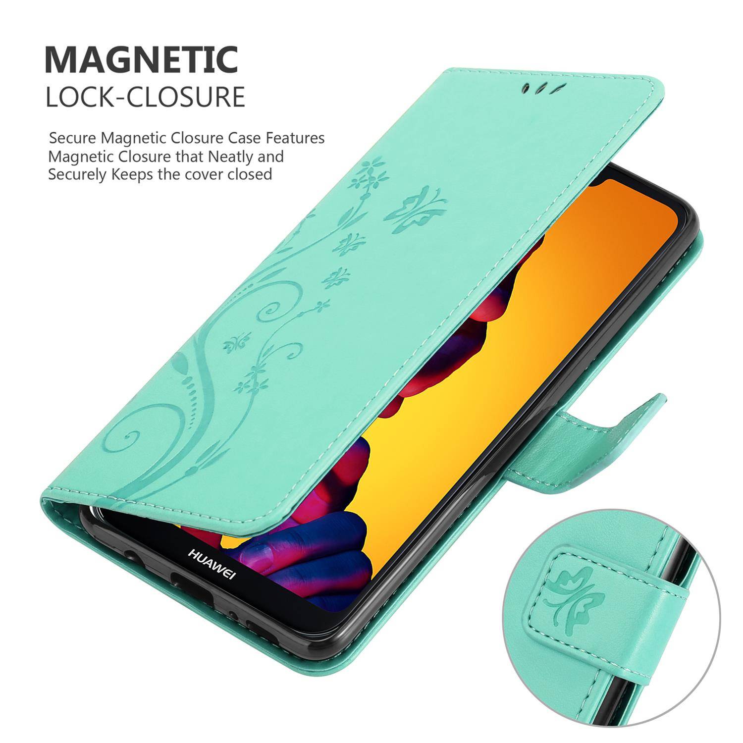 Cadorabo Hülle für Huawei P20 LITE 2018 / NOVA 3E Schutz Hülle in Türkis Schutzhülle Handy Hülle Etui Case Blumen Flower