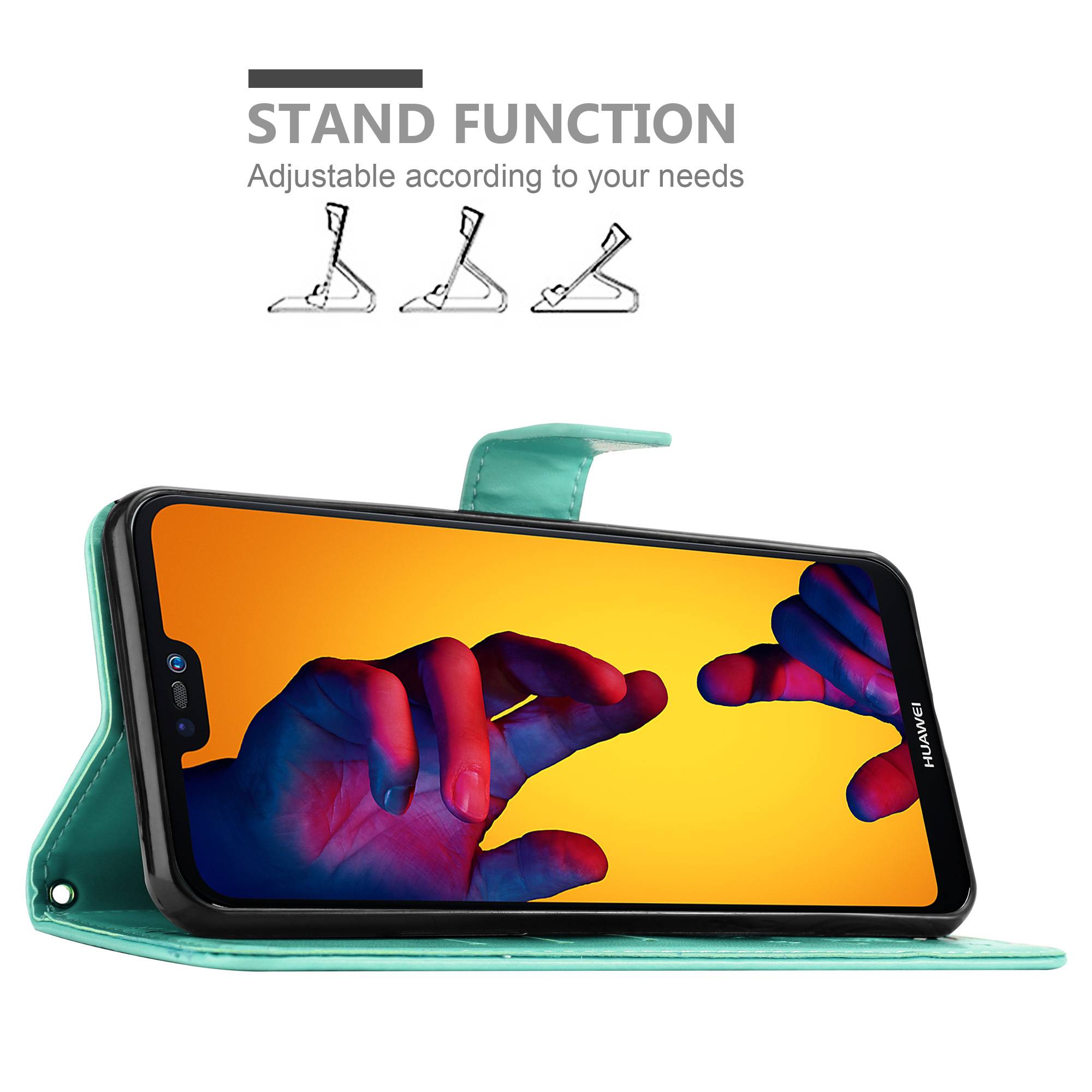 Cadorabo Hülle für Huawei P20 LITE 2018 / NOVA 3E Schutz Hülle in Türkis Schutzhülle Handy Hülle Etui Case Blumen Flower