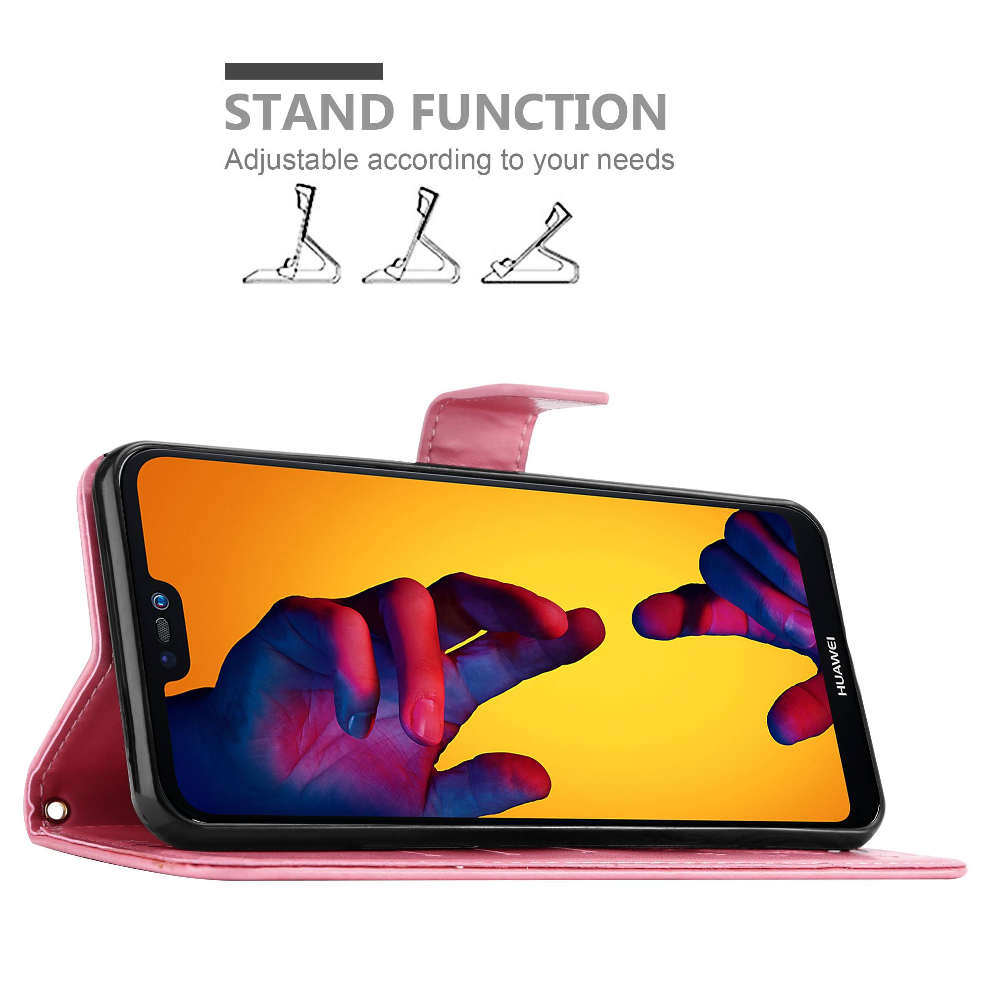 Cadorabo Hülle für Huawei P20 LITE 2018 / NOVA 3E Schutz Hülle in Rosa Schutzhülle Handy Hülle Etui Case Blumen Flower