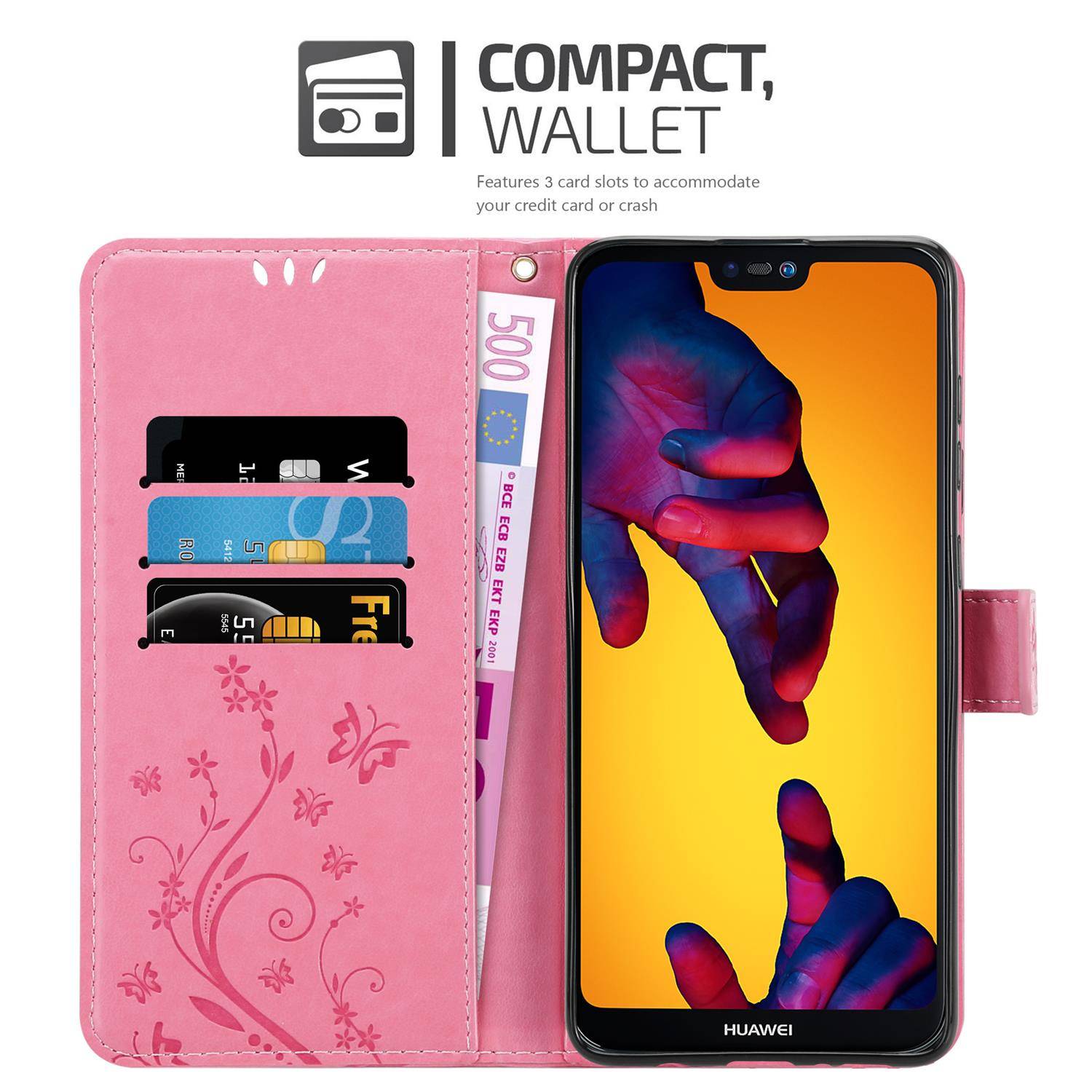 Cadorabo Hülle für Huawei P20 LITE 2018 / NOVA 3E Schutz Hülle in Rosa Schutzhülle Handy Hülle Etui Case Blumen Flower