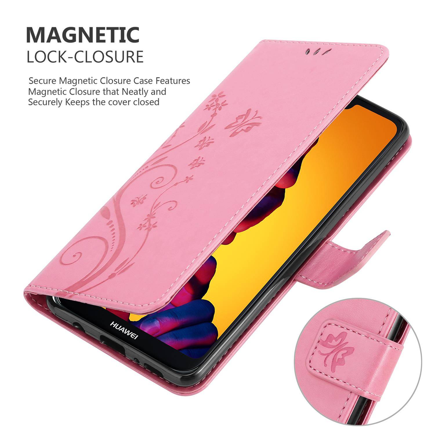 Cadorabo Hülle für Huawei P20 LITE 2018 / NOVA 3E Schutz Hülle in Rosa Schutzhülle Handy Hülle Etui Case Blumen Flower