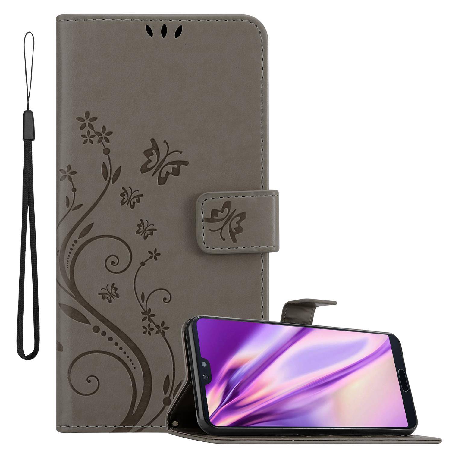 Cadorabo Hülle für Huawei P20 PRO / P20 PLUS Schutz Hülle in Grau Schutzhülle Handy Hülle Etui Case Blumen Flower