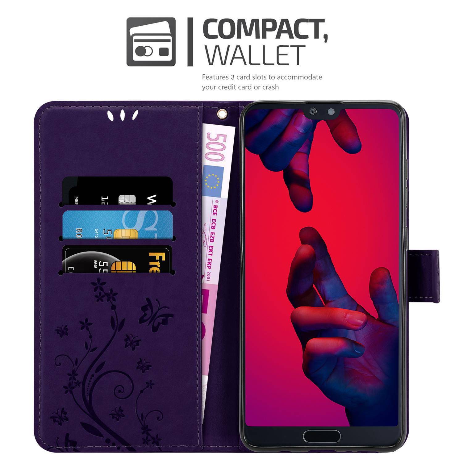 Cadorabo Hülle für Huawei P20 PRO / P20 PLUS Schutz Hülle in Lila Schutzhülle Handy Hülle Etui Case Blumen Flower