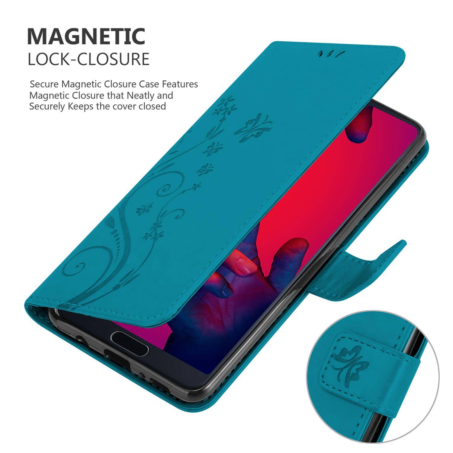 Cadorabo Hülle für Huawei P20 PRO / P20 PLUS Schutz Hülle in Blau Schutzhülle Handy Hülle Etui Case Blumen Flower