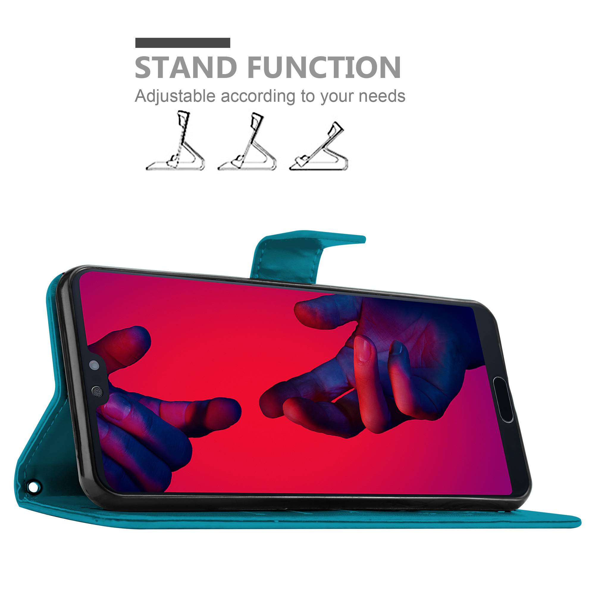 Cadorabo Hülle für Huawei P20 PRO / P20 PLUS Schutz Hülle in Blau Schutzhülle Handy Hülle Etui Case Blumen Flower