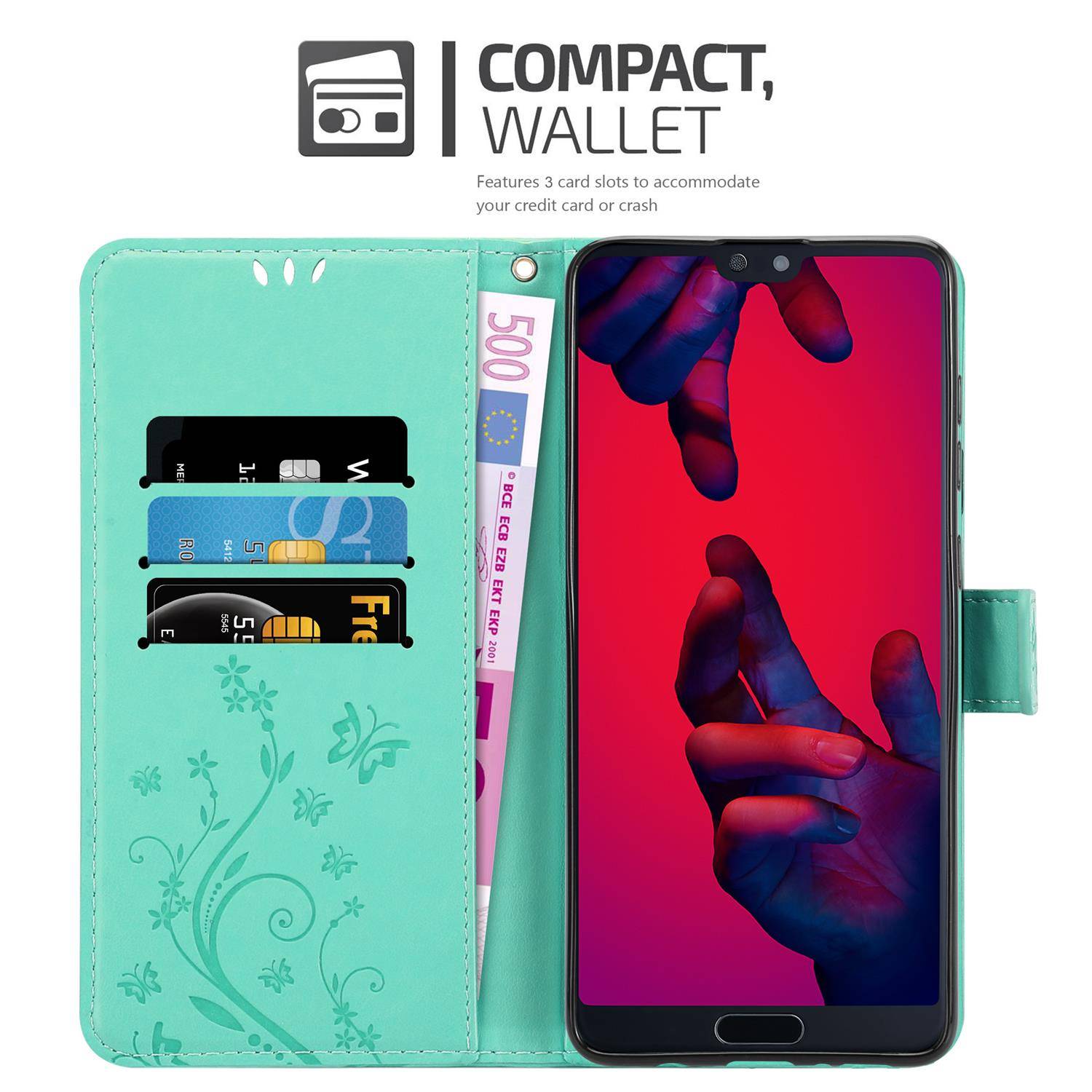 Cadorabo Hülle für Huawei P20 PRO / P20 PLUS Schutz Hülle in Türkis Schutzhülle Handy Hülle Etui Case Blumen Flower