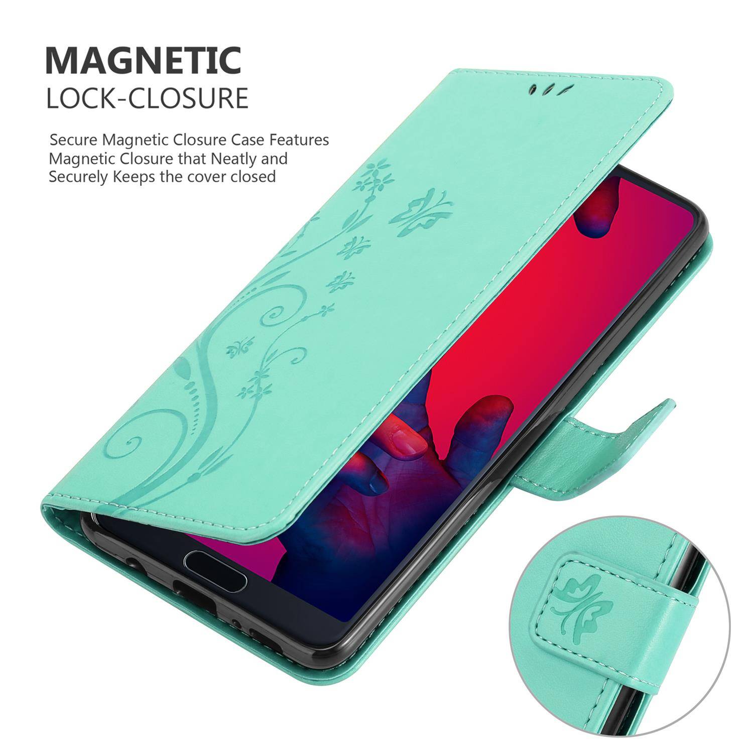 Cadorabo Hülle für Huawei P20 PRO / P20 PLUS Schutz Hülle in Türkis Schutzhülle Handy Hülle Etui Case Blumen Flower