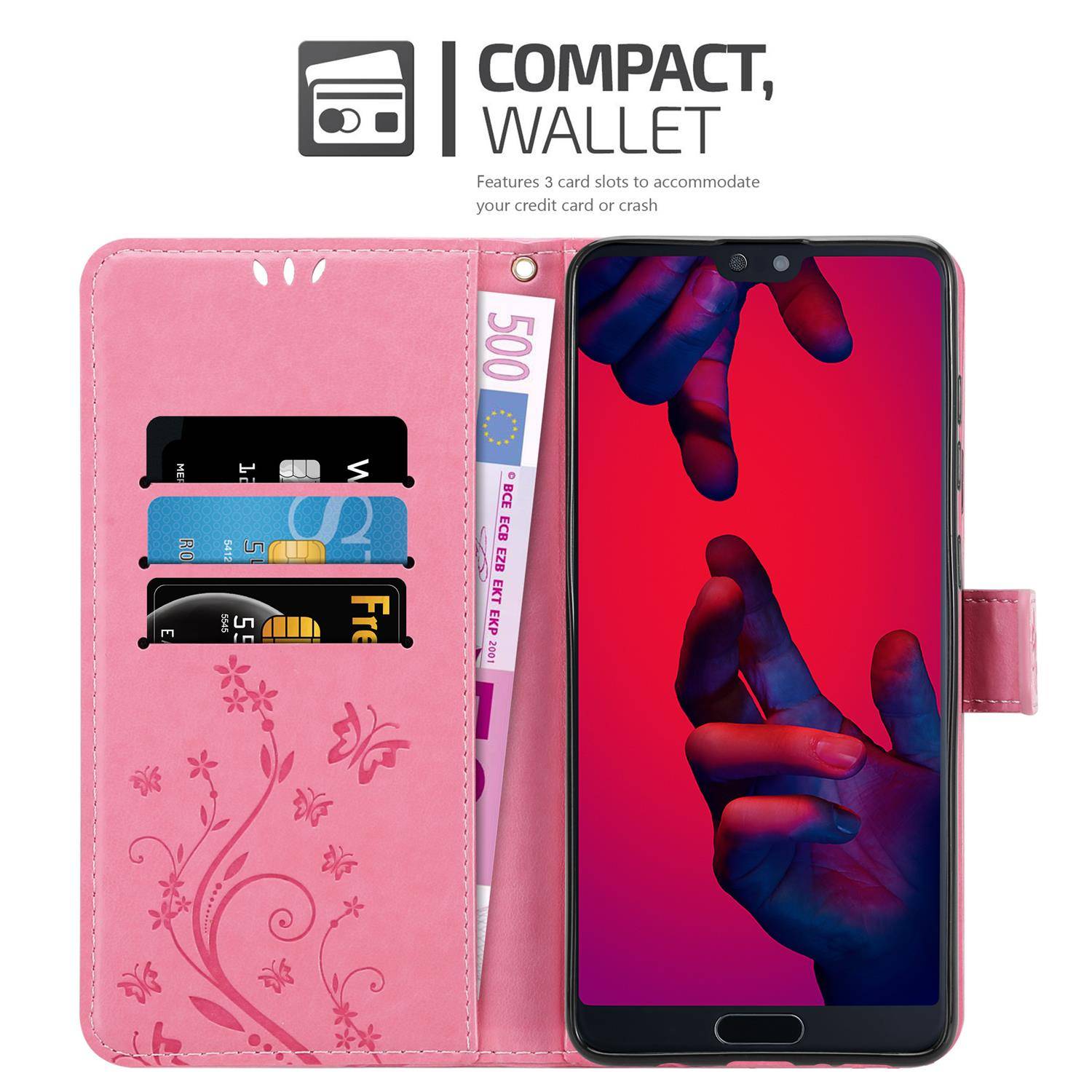 Cadorabo Hülle für Huawei P20 PRO / P20 PLUS Schutz Hülle in Rosa Schutzhülle Handy Hülle Etui Case Blumen Flower