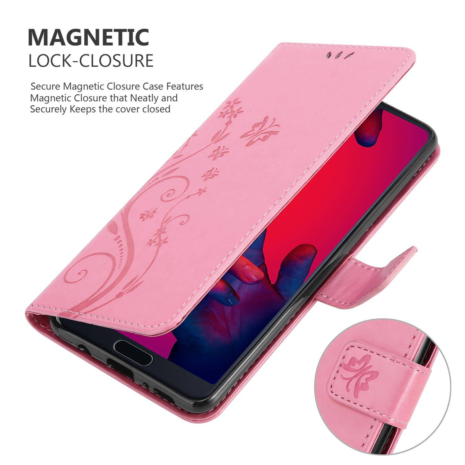 Cadorabo Hülle für Huawei P20 PRO / P20 PLUS Schutz Hülle in Rosa Schutzhülle Handy Hülle Etui Case Blumen Flower