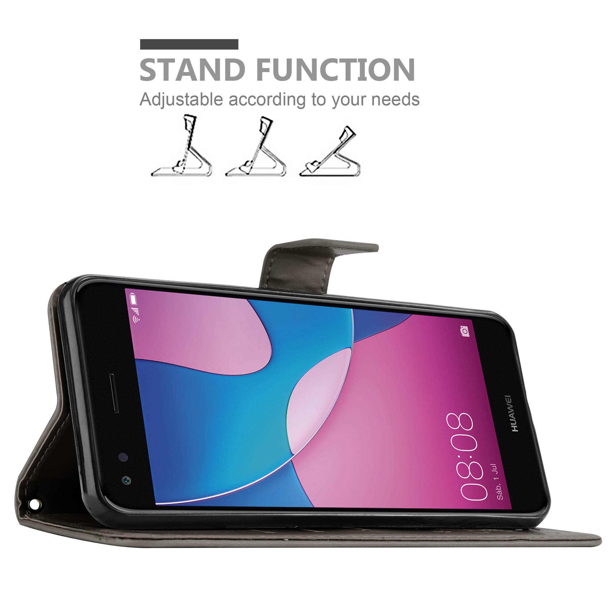 Cadorabo Hülle für Huawei Y6 PRO 2017 Schutz Hülle in Grau Schutzhülle Handy Hülle Etui Case Blumen Flower