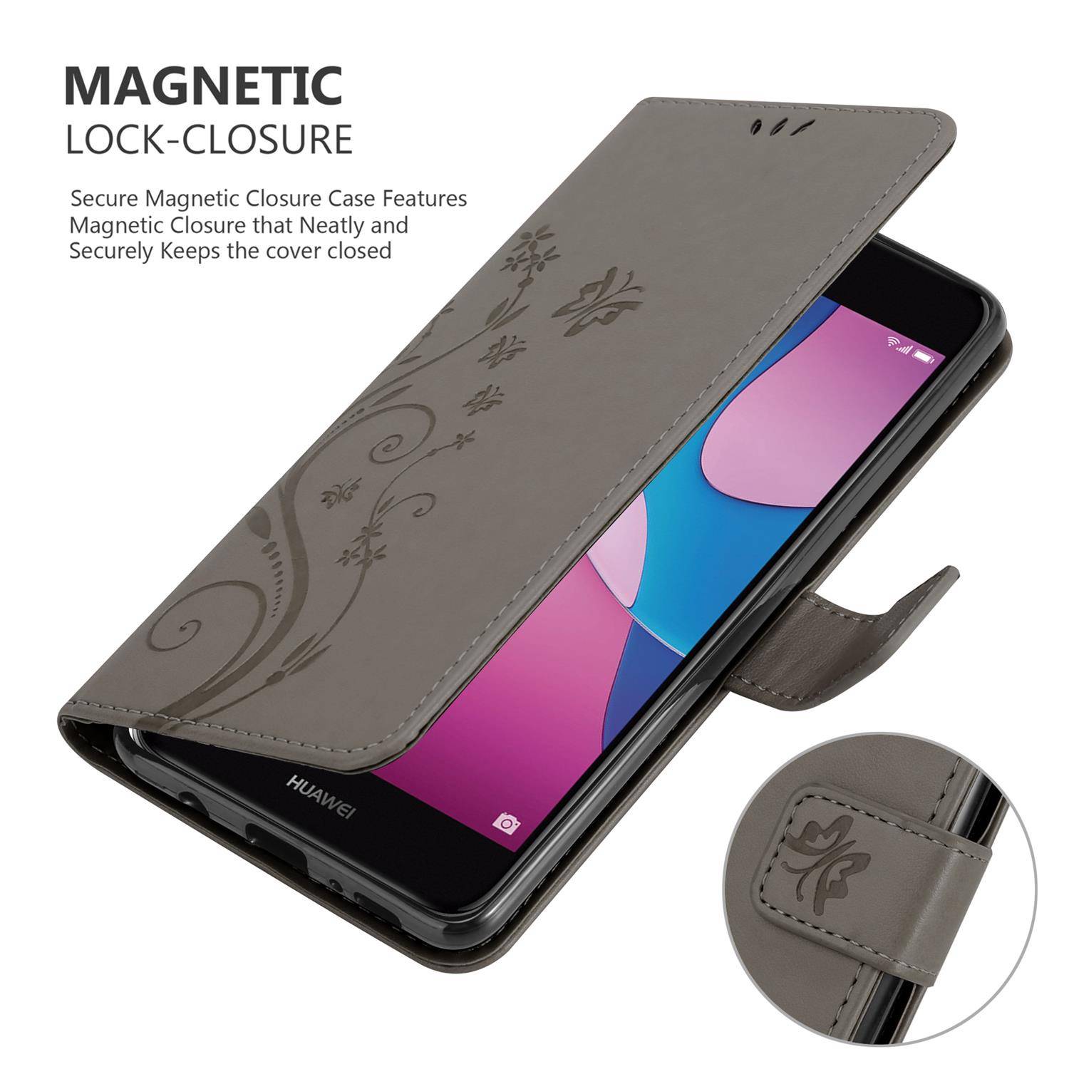 Cadorabo Hülle für Huawei Y6 PRO 2017 Schutz Hülle in Grau Schutzhülle Handy Hülle Etui Case Blumen Flower