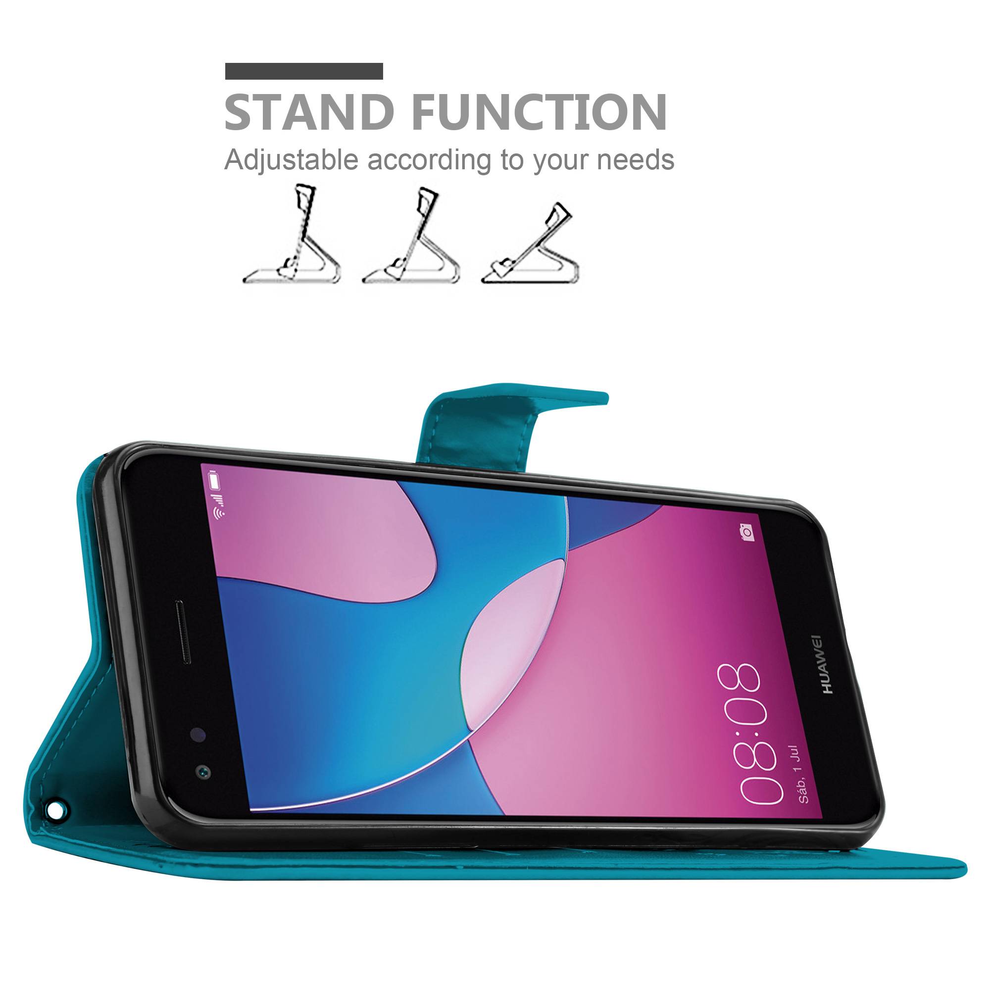 Cadorabo Hülle für Huawei Y6 PRO 2017 Schutz Hülle in Blau Schutzhülle Handy Hülle Etui Case Blumen Flower