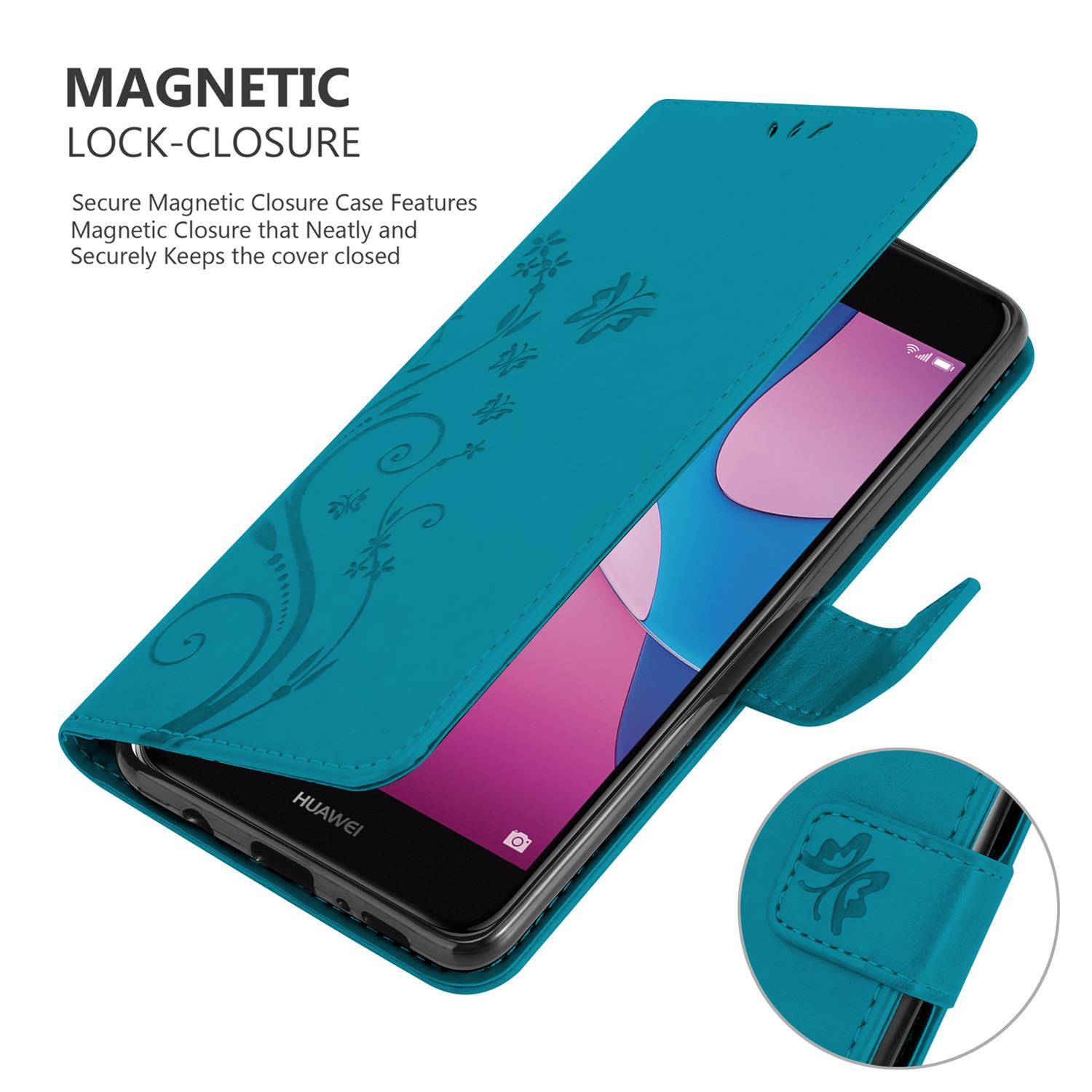 Cadorabo Hülle für Huawei Y6 PRO 2017 Schutz Hülle in Blau Schutzhülle Handy Hülle Etui Case Blumen Flower