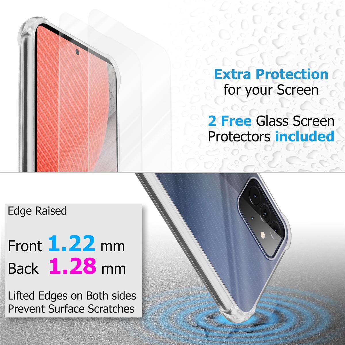 Cadorabo Hülle und 2x Tempered Panzer Folie für Samsung Galaxy A72 4G / 5G in Transparent Schutzhülle TPU Silikon