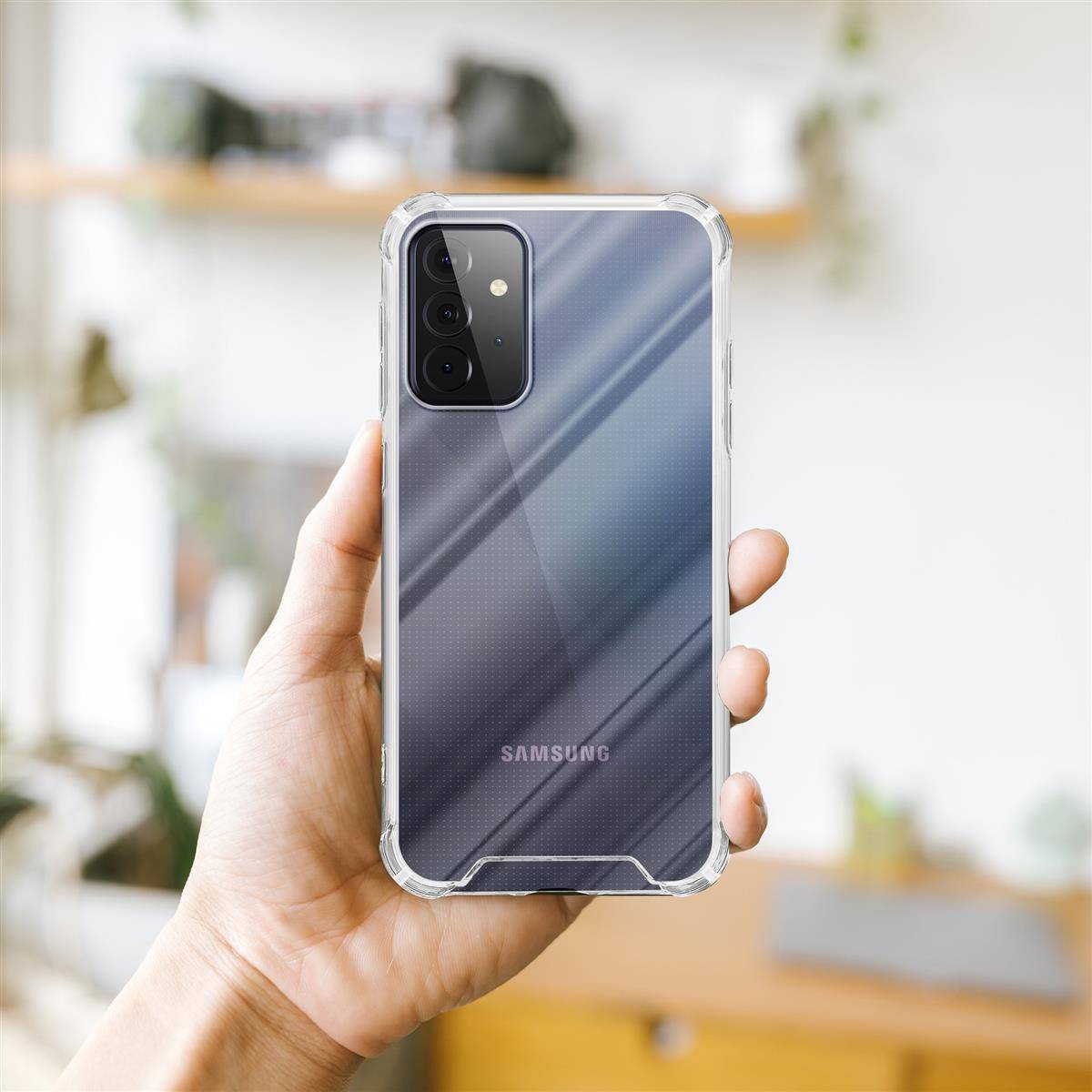 Cadorabo Hülle und 2x Tempered Panzer Folie für Samsung Galaxy A72 4G / 5G in Transparent Schutzhülle TPU Silikon