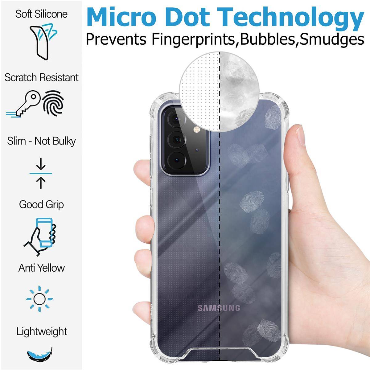 Cadorabo Hülle und 2x Tempered Panzer Folie für Samsung Galaxy A72 4G / 5G in Transparent Schutzhülle TPU Silikon